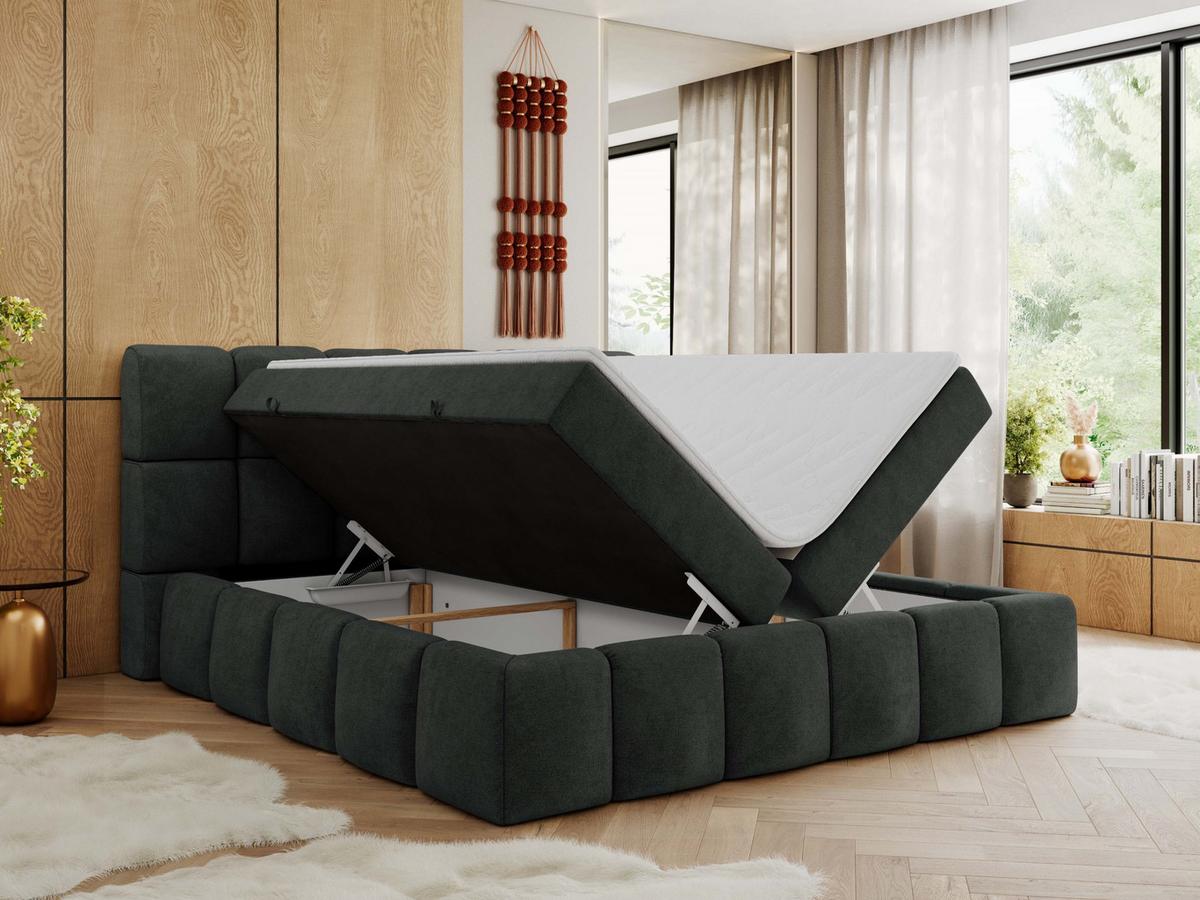 BOXBETT NIRA 180/200 - Dunkelgrau Strukture - H4 - Dunkelgrau, Holz/Textil (180/200cm) - MKS