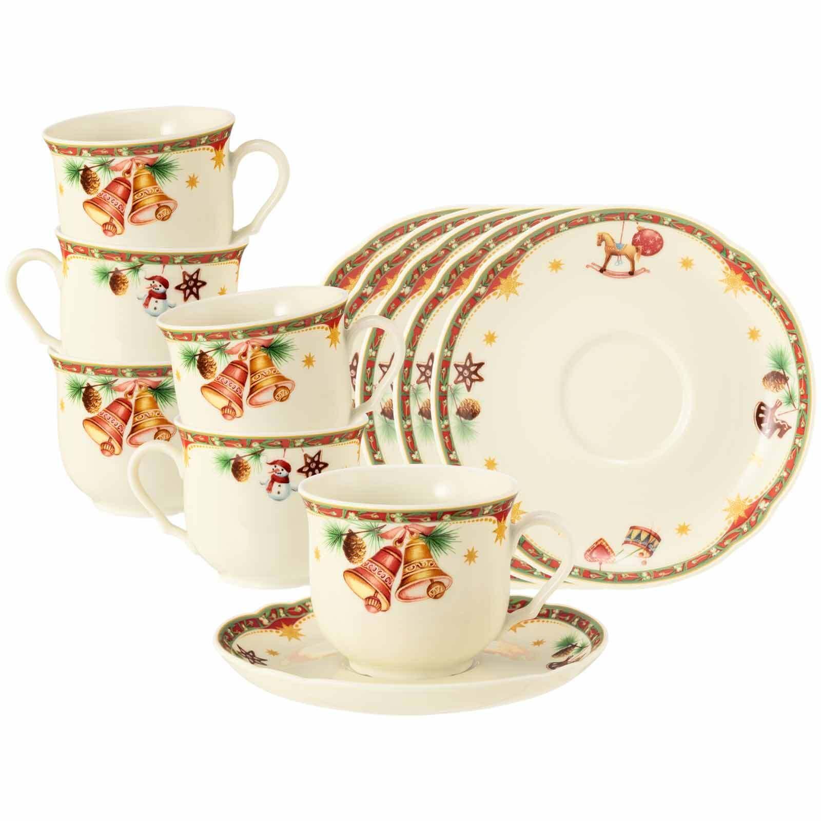 KAFFEETASSEN MIT UNTERTASSEN Marieluise Weihnachtsnostalgie creme 230 ml 12er Set - Creme, Keramik (14.8/9.1/14.8cm) - Seltmann Weiden