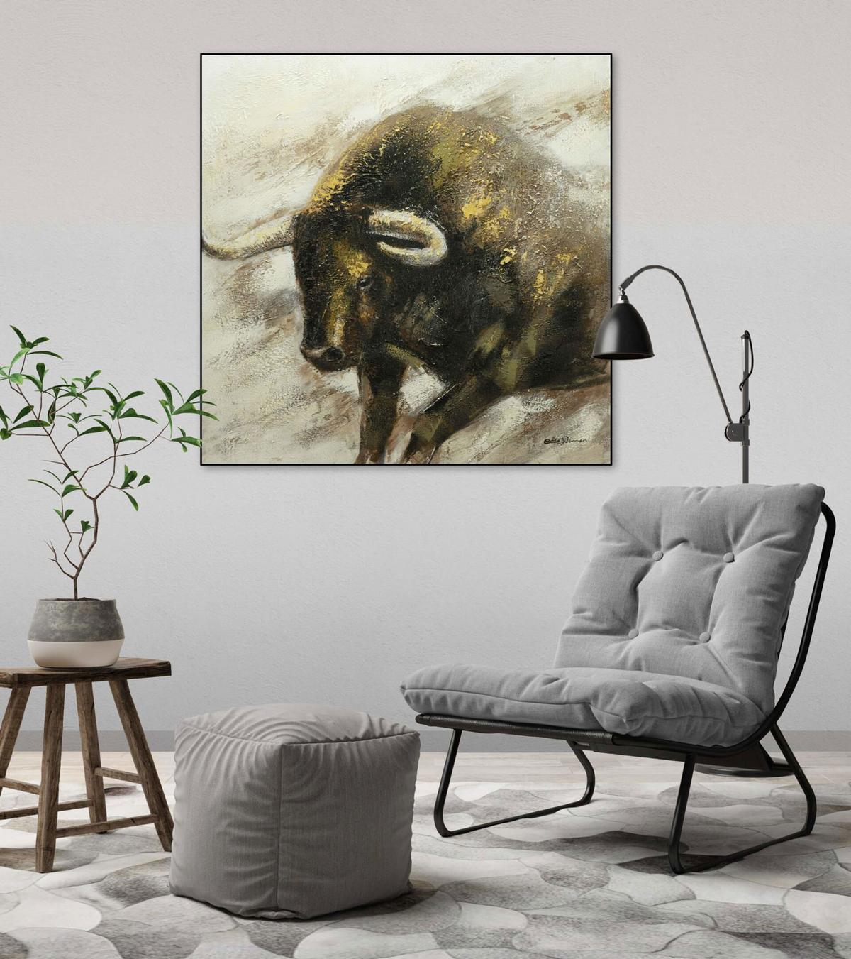 ACRYLBILD HANDGEMALT 80/80 cm - Weiß/Braun, Holz/Textil (80/80cm) - KUNSTLOFT