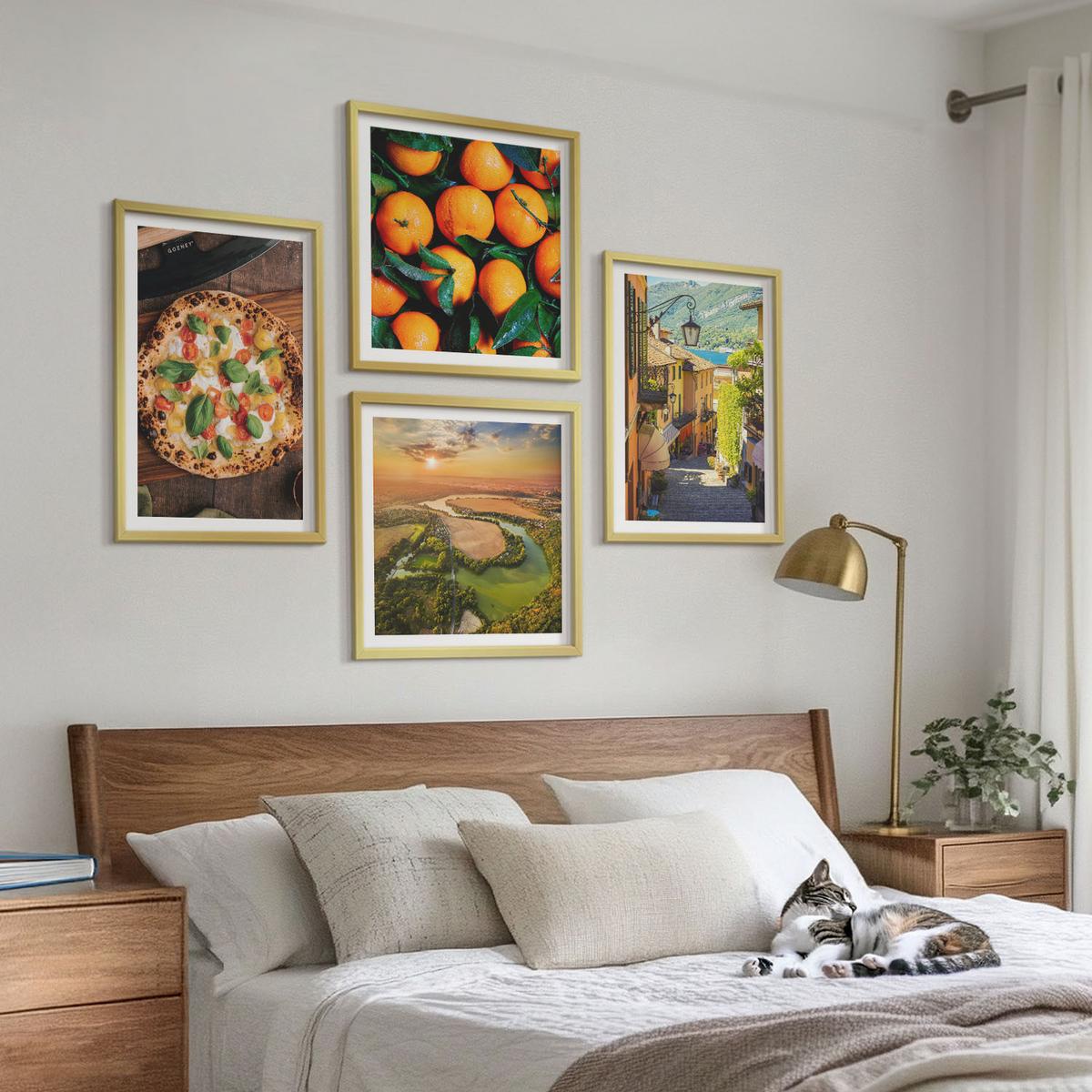 BILDER SET 4er Set - 50x50 cm & 40x60 cm Goldrahmen - Italienische Flüsse, Hügel, Straße - Goldfarben, Kunststoff (50/50cm) - TULUP