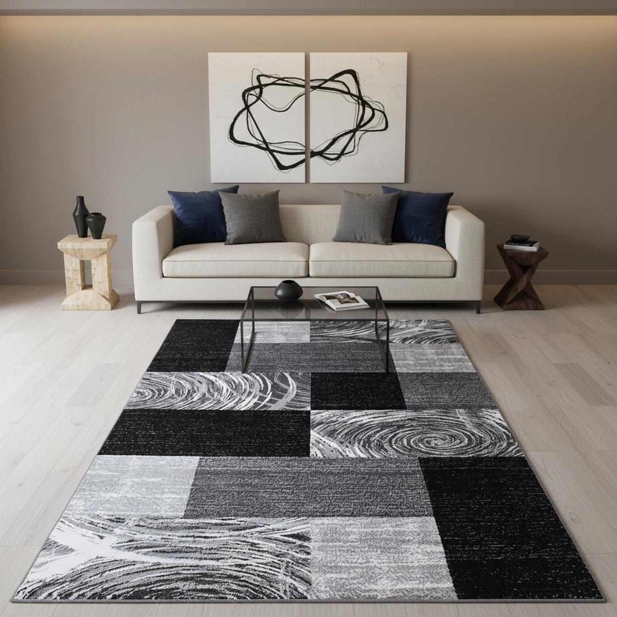 TEPPICH Kurzflor DRAU in Schwarz, abstrakt kariert, 200 x 290 cm - Schwarz, Textil (290/200cm) - KADIMA DESIGN