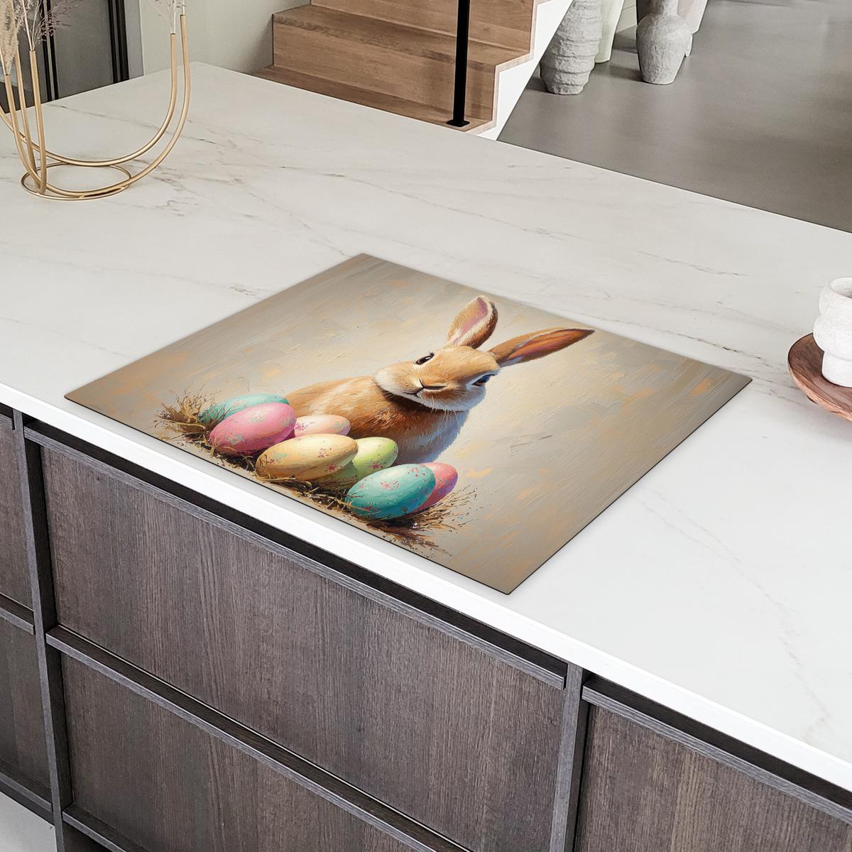 HERDABDECKPLATTE Osterhase - Pastell - Eier Induktionsmatte 77x59 cm - Beige, Kunststoff (77/59/0.2cm) - MuchoWow