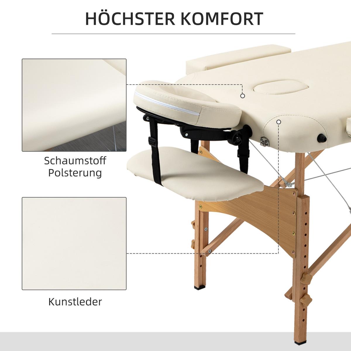 MASSAGETISCH, Massagebett mit Kopfstütze, Kunstleder, Holz, Creme - Weiß, Holzwerkstoff (81/92/210cm) - HOMCOM