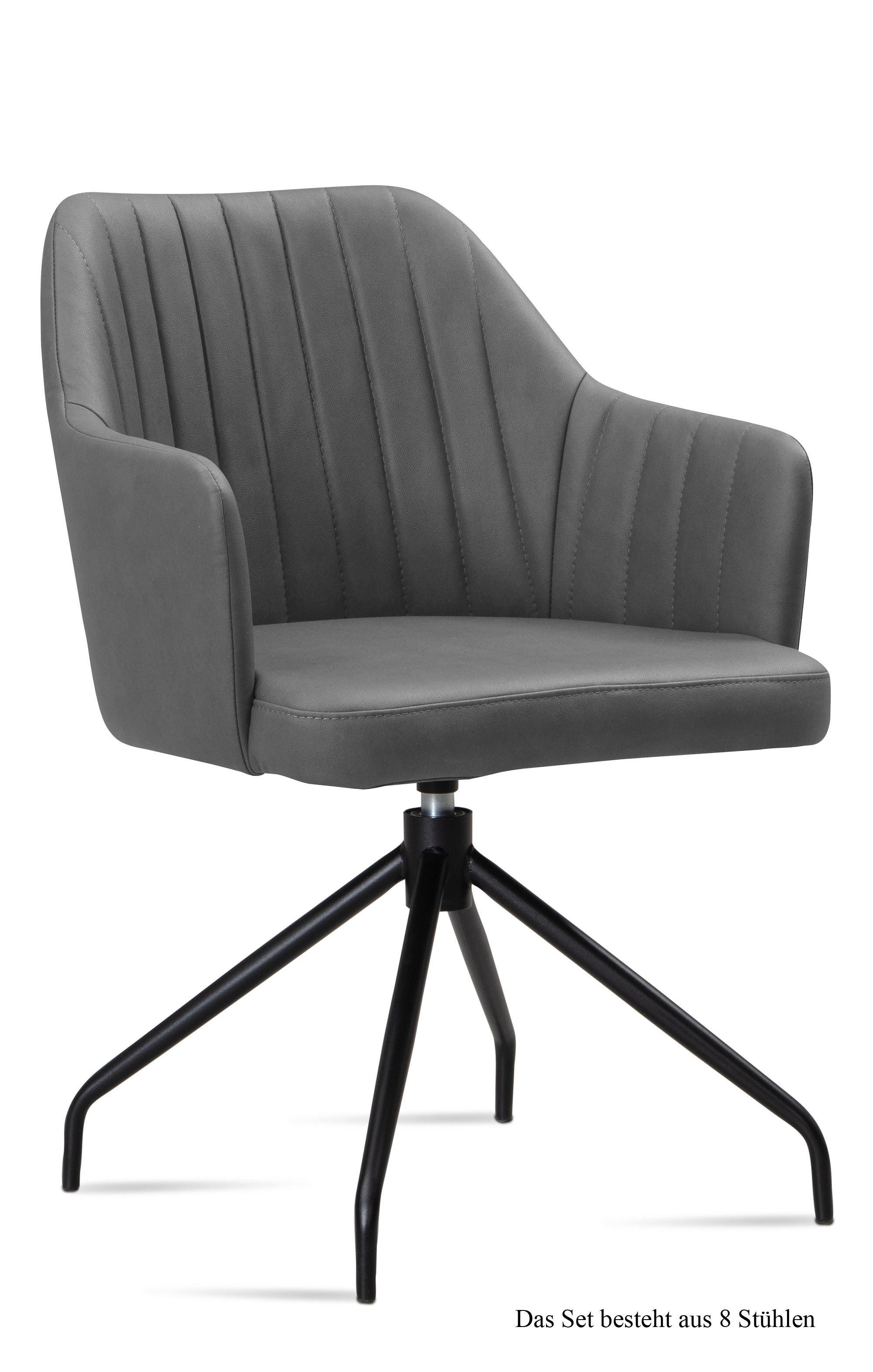 ARMLEHNSTUHL drehbar (8er-Set) Dorena 58x81x60 Schwarz/Grau - Schwarz/Grau, Kunststoff (60/81/58cm) - 58aufmkessel