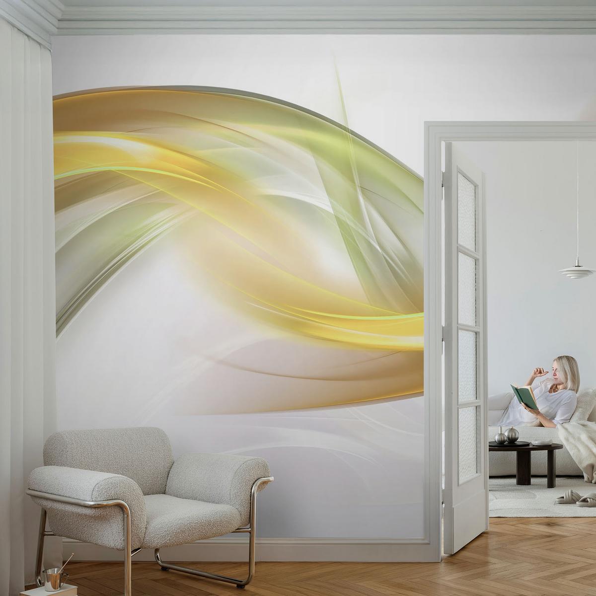 FOTOTAPETE 416x254 cm - Fließende Harmonie - Weiß, Textil (416/254cm) - Wallfluent
