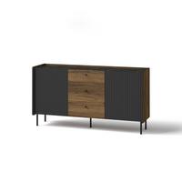 KOMMODE Piano mit 2 Türen und 3 Schubladen, Mattschwarz + Warmia-Nussbaum - Dunkelbraun/Schwarz, Holzwerkstoff (150/79/40cm) - Beautysofa