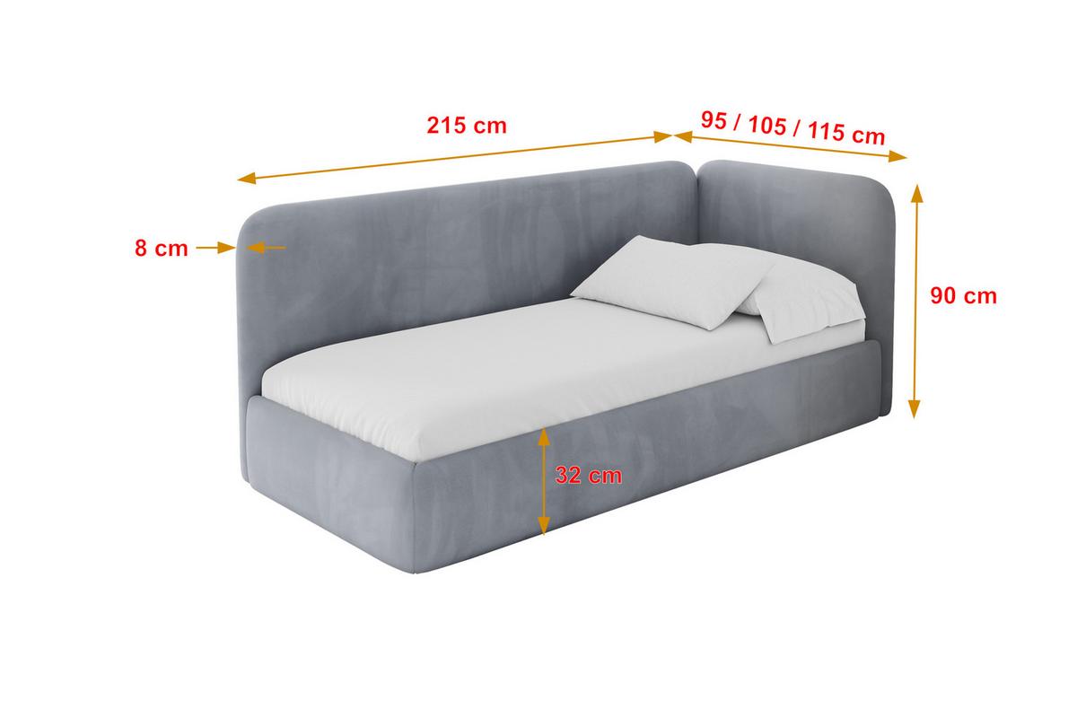 EINZELLBETT Jugendbett mit Bettkasten und Matratze H3/H4, Links - ELSY 80x200 Grau - Grau, Holzwerkstoff/Textil (80/200cm) - ALTDECOR