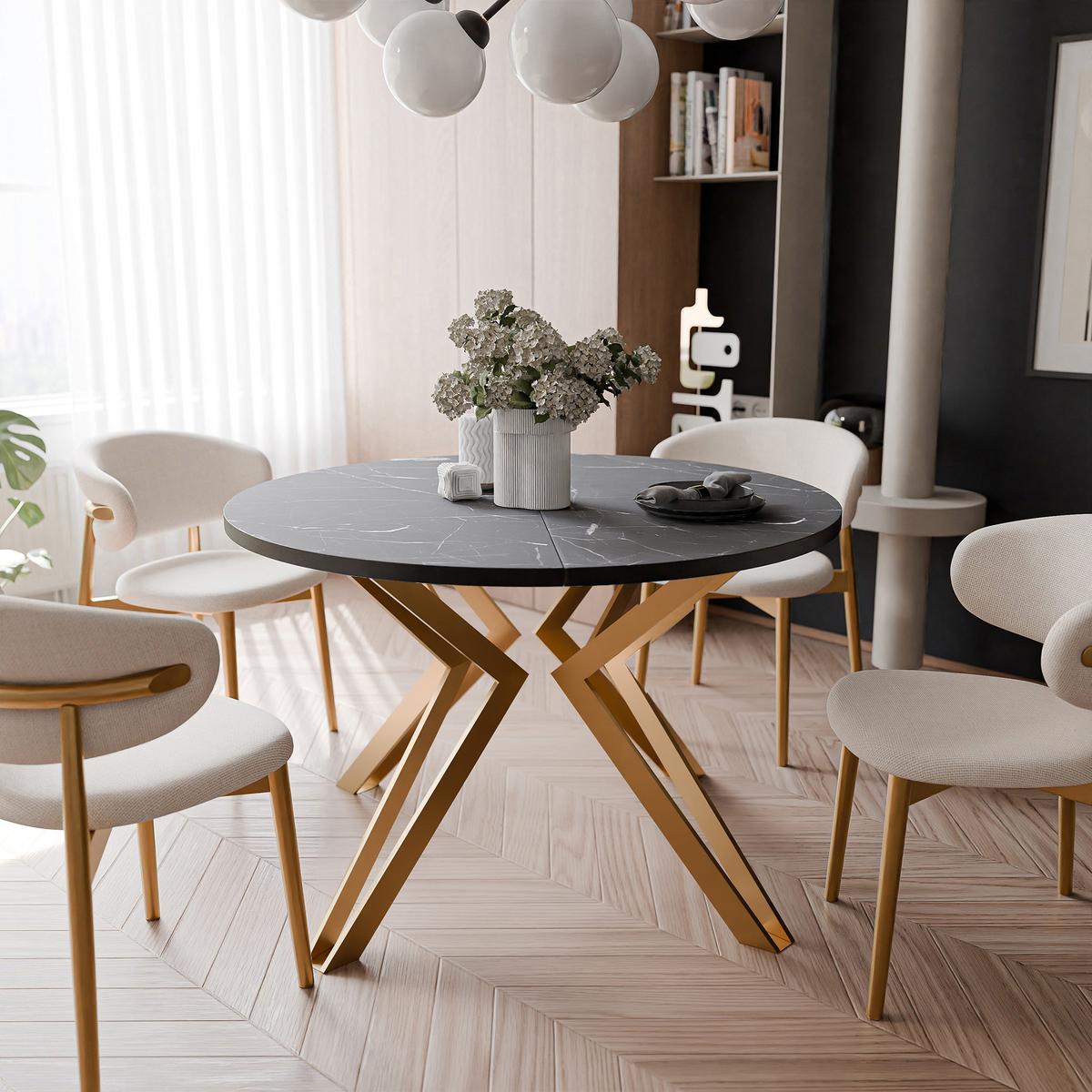 ESSTISCH ausziehbar aus MDF, Schwarz - Goldfarben/Schwarz, Holzwerkstoff (120/120/76cm) - Idohome