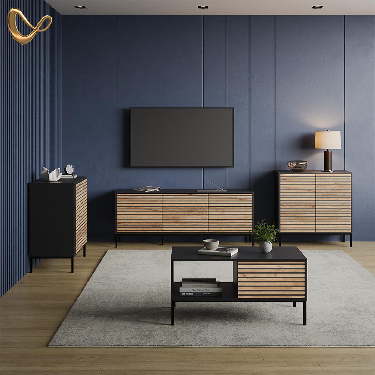 COUCHTISCH Aterno Goldkraft Eiche/Anthrazit mit einer Schublade - Honigeiche/Anthrazit, Holzwerkstoff (50/90/45cm) - Livinity®