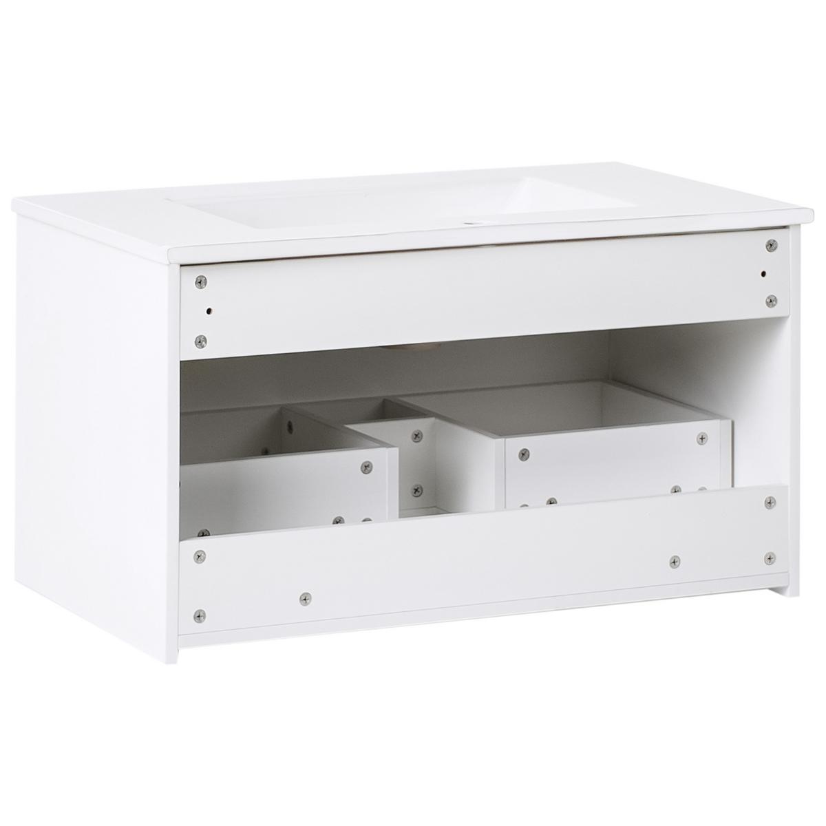 WASCHBECKENUNTERSCHRANK wandmontiertk mit Waschbecken mit goldenem Griff Weiß Tilcara - Weiß, Holzwerkstoff (80/38/93cm) - Beliani