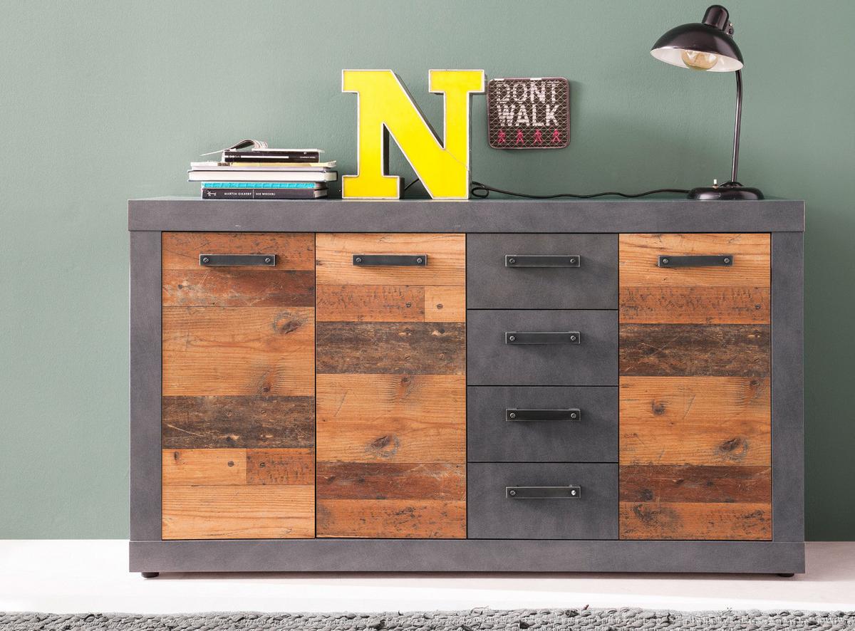 KOMMODE Used Wood Altholz Design mit Grau 151 cm, SIDEBOARD mit viel Stauraum - Silberfarben/Schwarz, Holzwerkstoff/Kunststoff (151/86/37cm) - Top.Furn