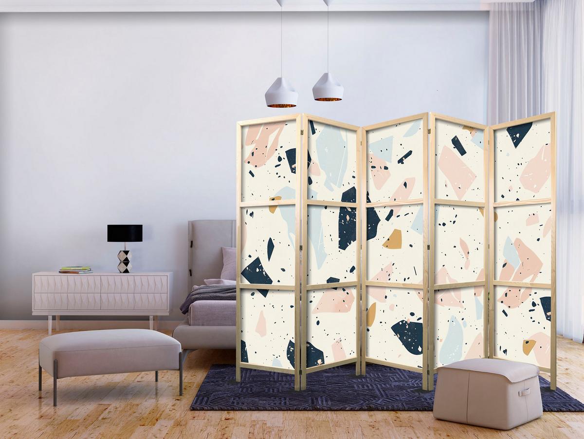 PARAVENT Japanischer 5-tlg 225x172 cm Farbiger Terrazzo - Multicolor, Holz/Textil (225/172/3cm) - Muralo