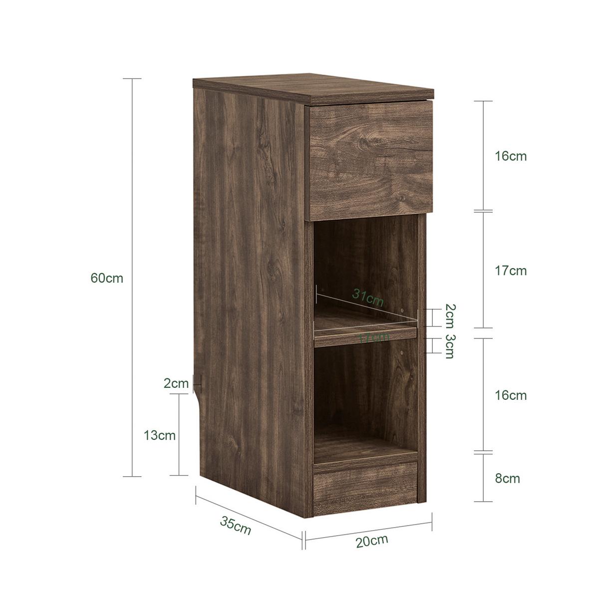 NACHTTISCH schmal, 20x35x60 cm, Braun - Braun, Holzwerkstoff (20/60/35cm) - SoBuy