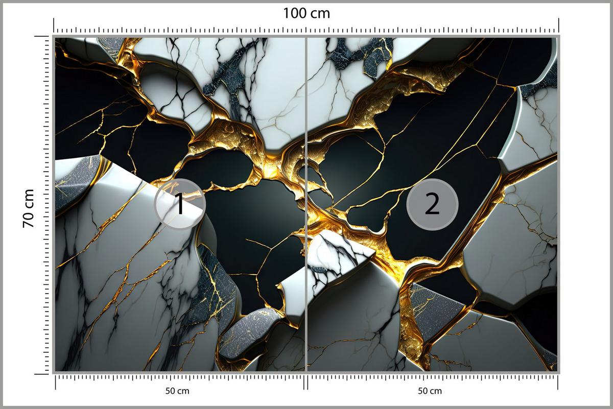 FOTOTAPETE für Wohnzimme Schwarze Weißer Marmor Goldelementen 100x70 - Goldfarben/Schwarz, Papier (100/70cm) - Muralo