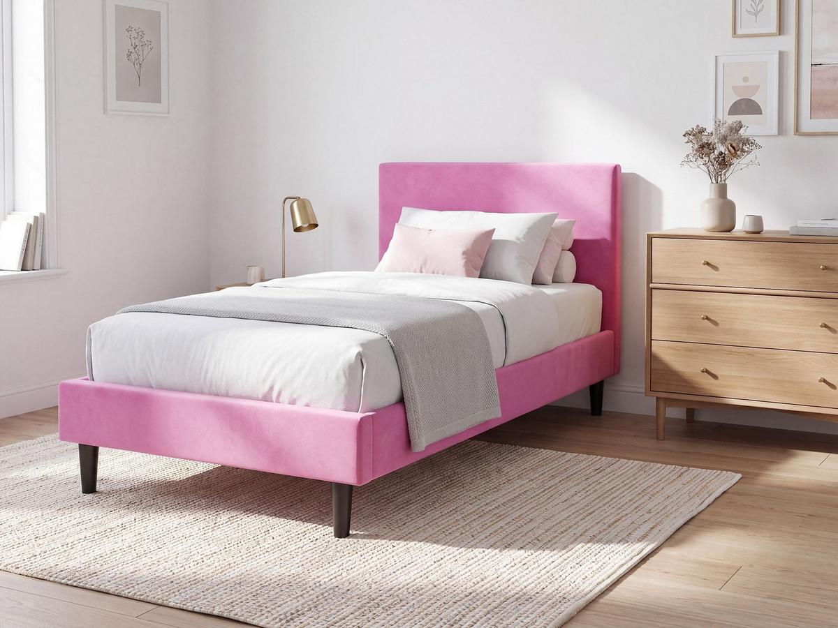 BETTRAHMENBEZUG Samtstoff 90/200 cm Fuchsia Fitou - Pink, Textil (100/214cm) - Beliani