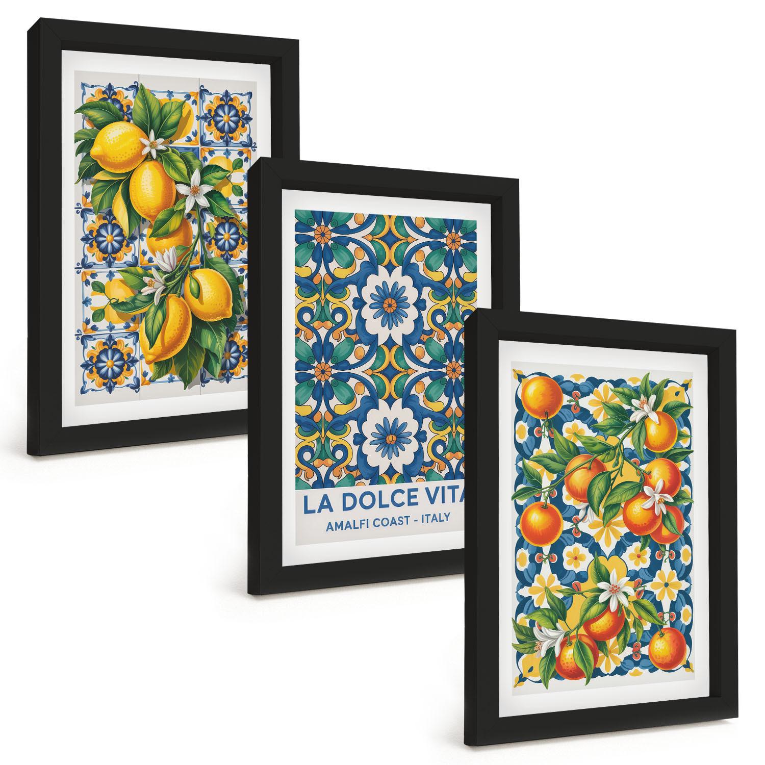BILDER SET 3er Set - 20x30 cm Schwarzer Rahmen - Zitrusfarbene abstrakte - Schwarz, Kunststoff (20/30cm) - TULUP