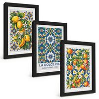 BILDER SET 3er Set - 20x30 cm Schwarzer Rahmen - Zitrusfarbene abstrakte - Schwarz, Kunststoff (20/30cm) - TULUP