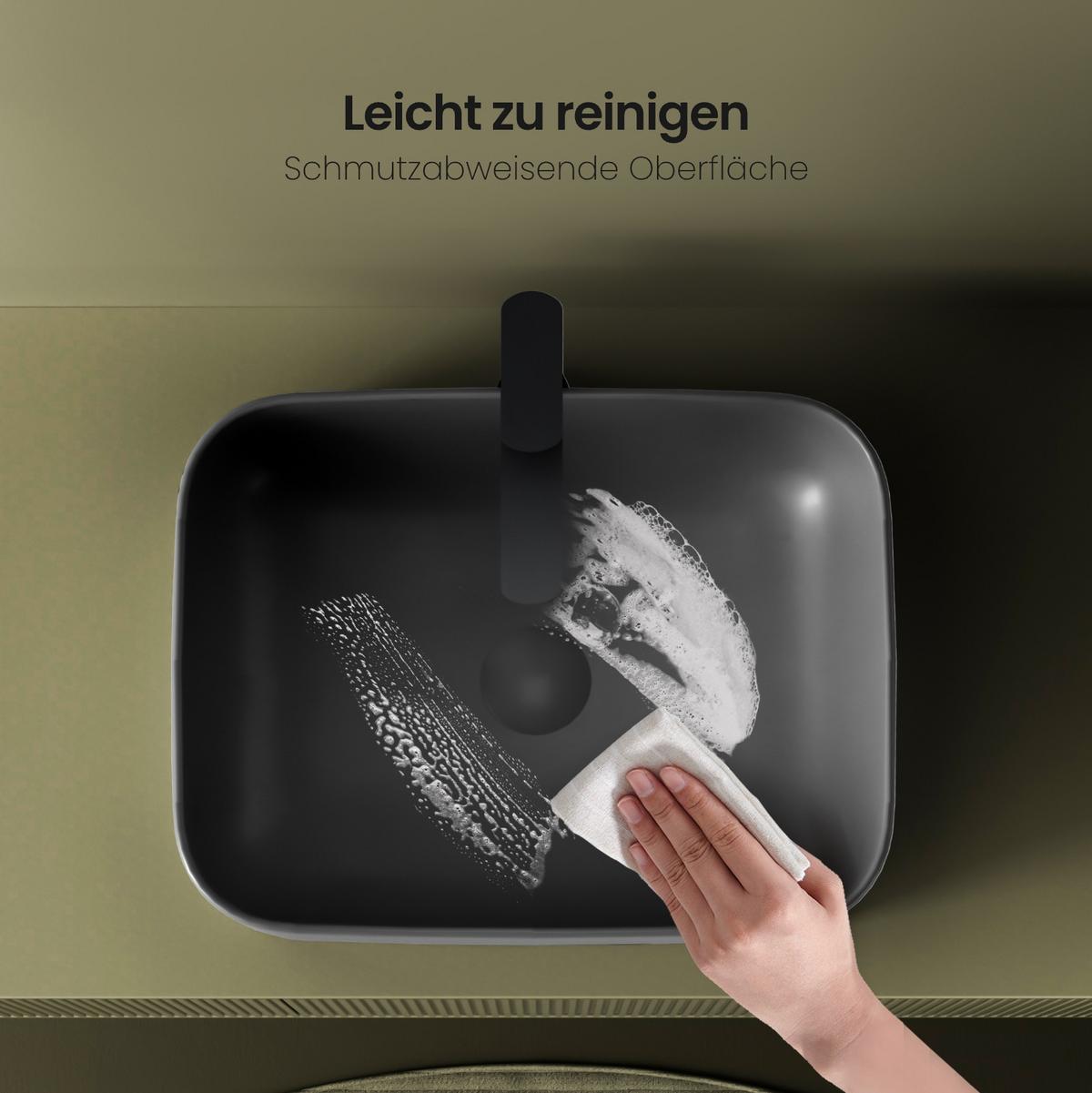 WASCHBECKEN Keramik Rechteck Abgerundete Matt Dunkelgrau 50,5 / 38 / 15 cm - Schwarz, Keramik (50.5/15/38cm) - EMKE