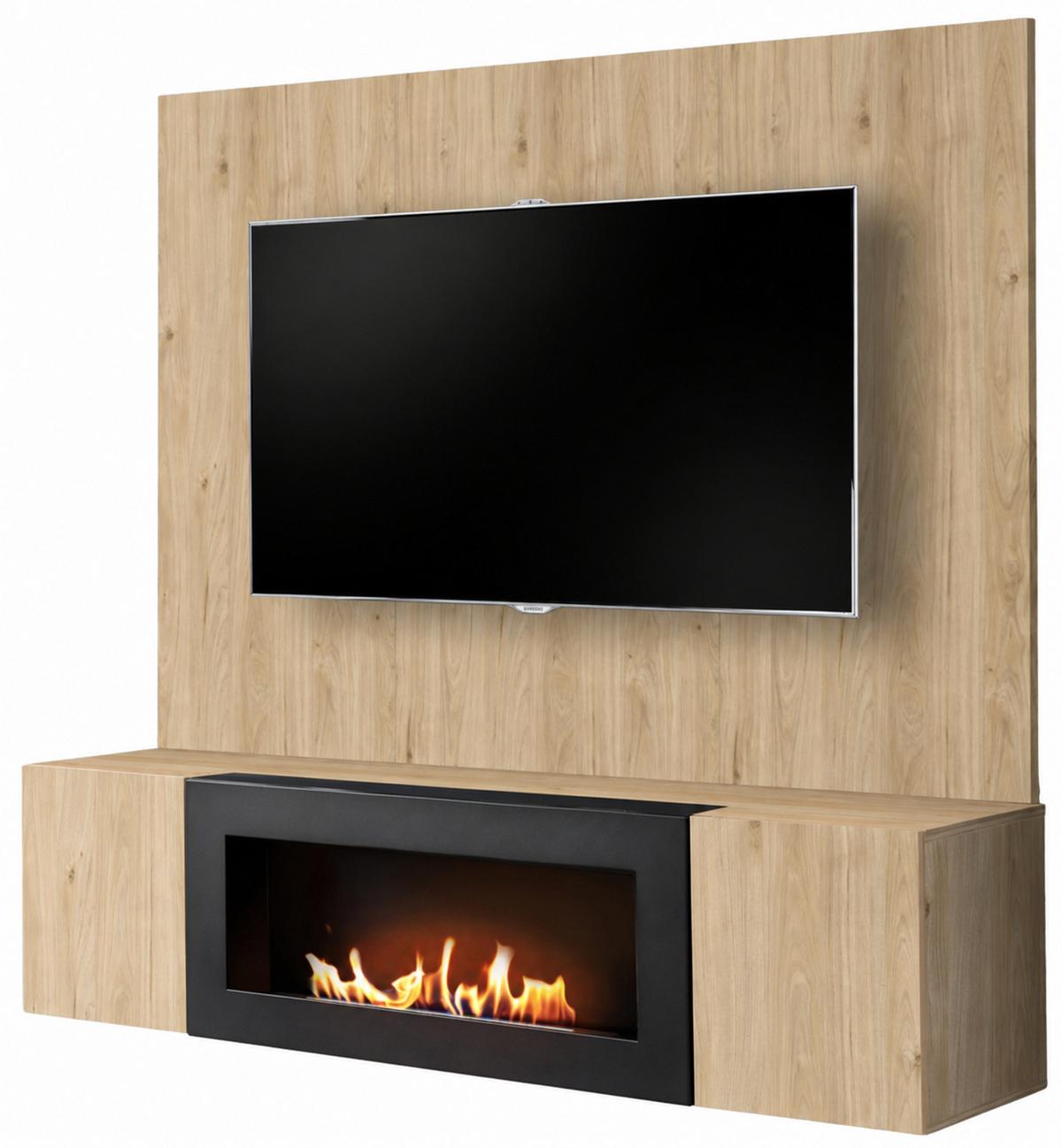 TV-LOWBOARD Eiche Jackson 160 cm hängend, Set inklusive Ethanol Kamin und Wandpaneel - Eichefarben, Holzwerkstoff (160/158/40cm) - Inn.Furn