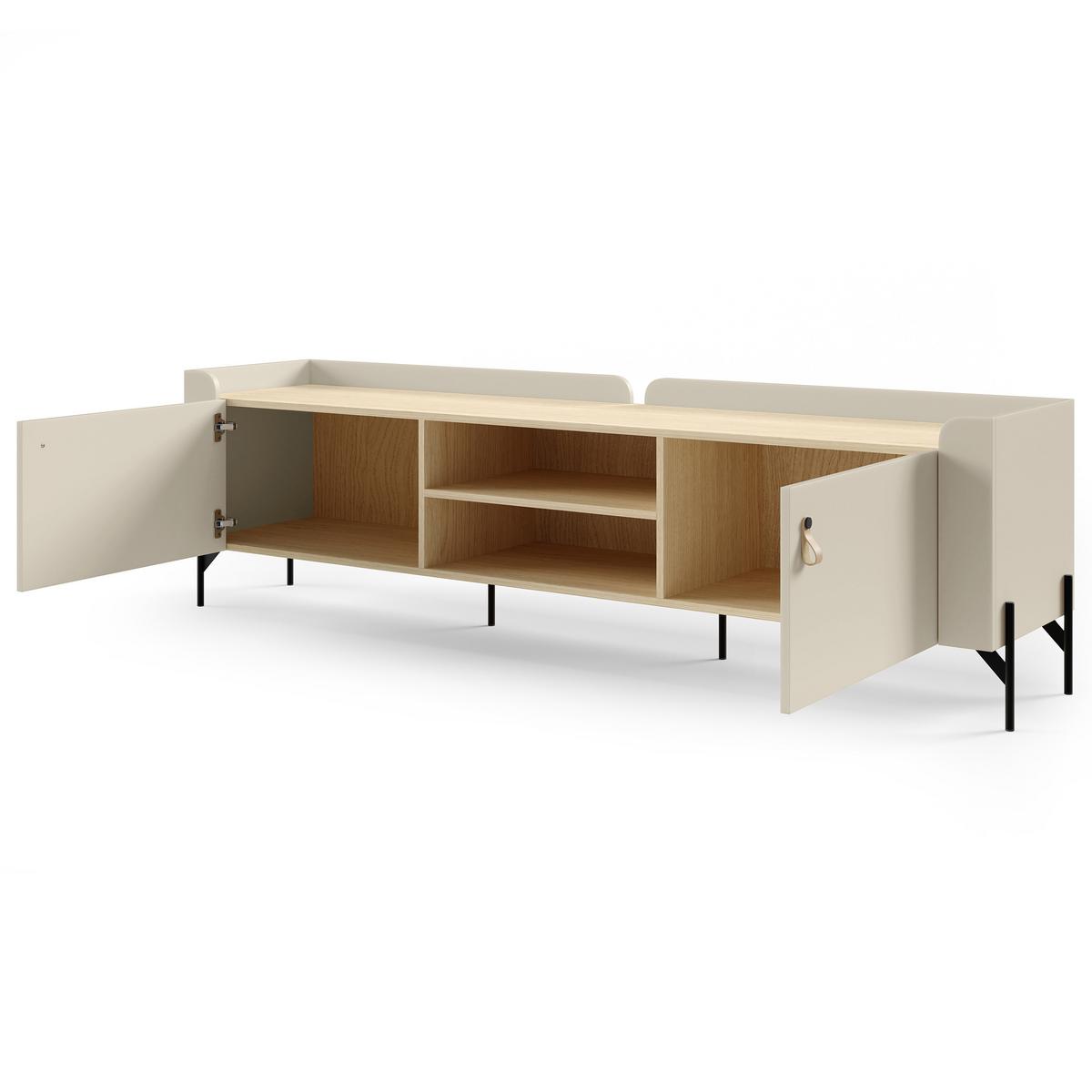 LOWBOARD Sorella mit 2 Türen 195 cm, für Jugendzimmer, Macadamia + Eiche Mavelie - Eichefarben/Beige, Leder/Holzwerkstoff (195/55/42cm) - Beautysofa