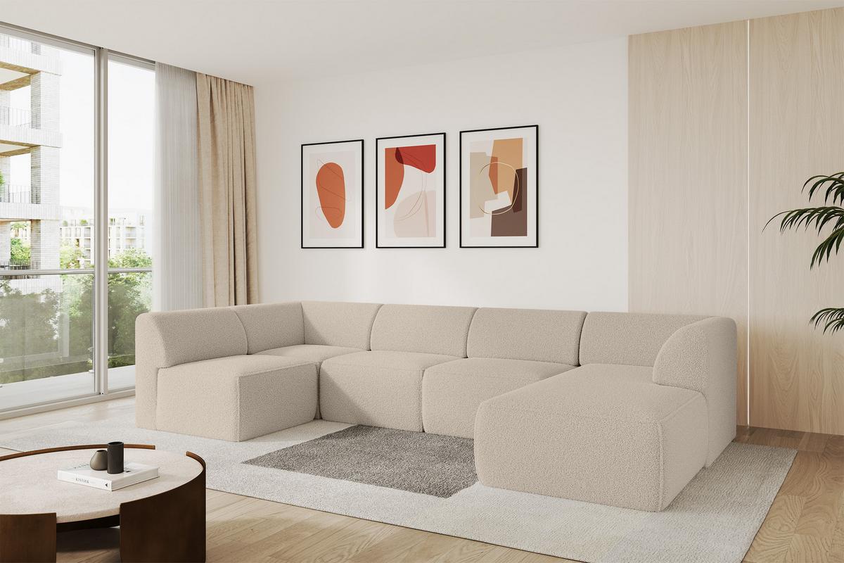 WOHNLANDSCHAFT Ottomane Rechts MOVO-L 345x180x78 cm Dunkelbegie Bouclé - Cappuccino, Holzwerkstoff/Kunststoff (180/78/345cm) - ALTDECOR