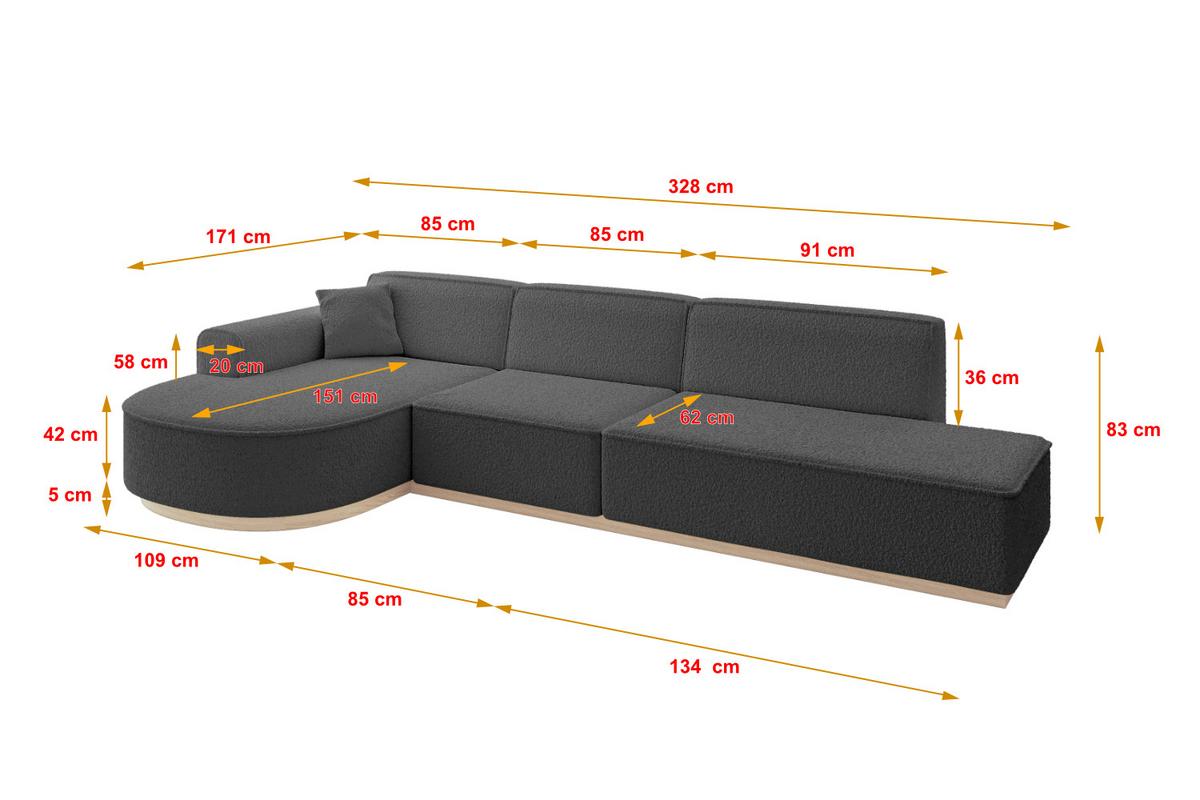 ECKSOFA Ottomane Links ARRIO-L2 - 328x171x83 cm Grau - Grau, Holzwerkstoff/Textil (328/171cm) - ALTDECOR