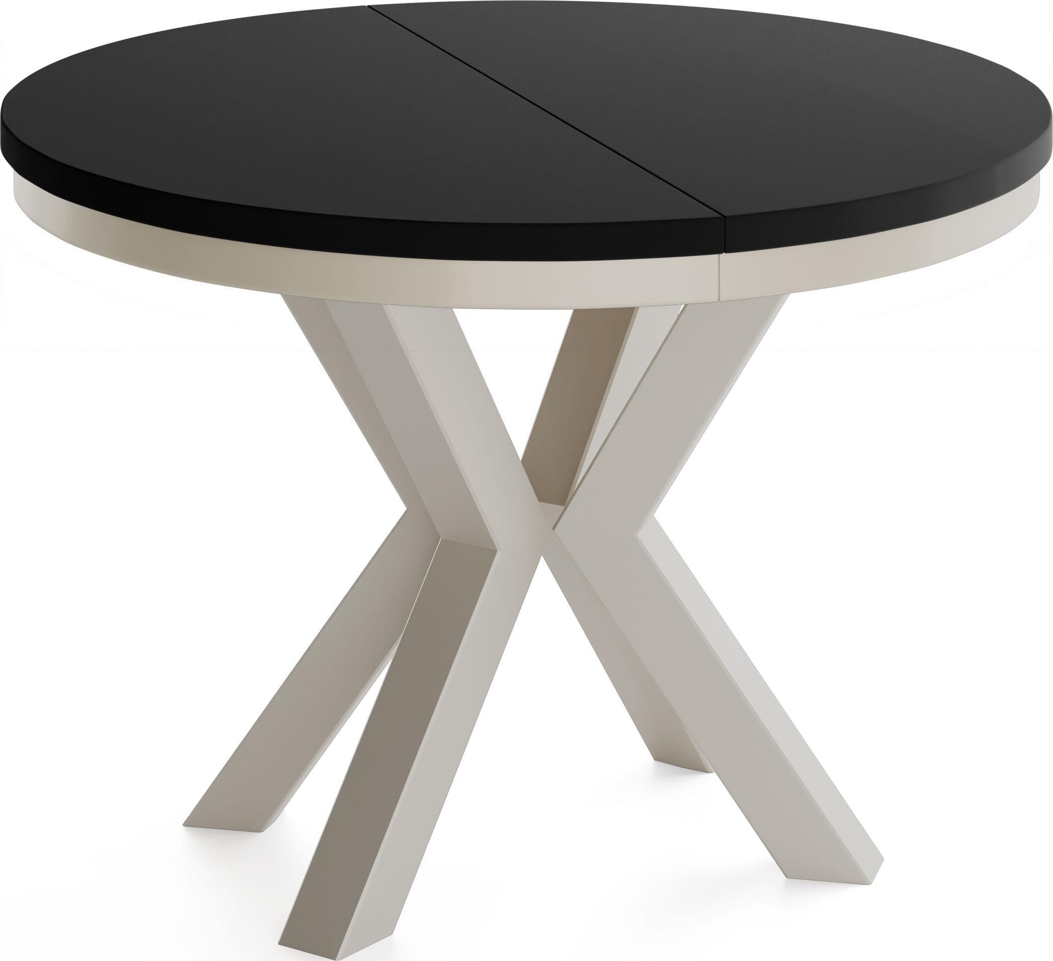 ESSTISCH Clara Grau-Beige runder ausziehbarer, Schwarz 100-180/100/76 cm - Greige/Schwarz, Holzwerkstoff/Metall (100/176/76cm) - WFL GROUP