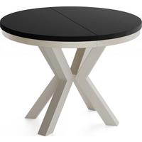 ESSTISCH Clara Grau-Beige runder ausziehbarer, Schwarz 100-180/100/76 cm - Greige/Schwarz, Holzwerkstoff/Metall (100/176/76cm) - WFL GROUP