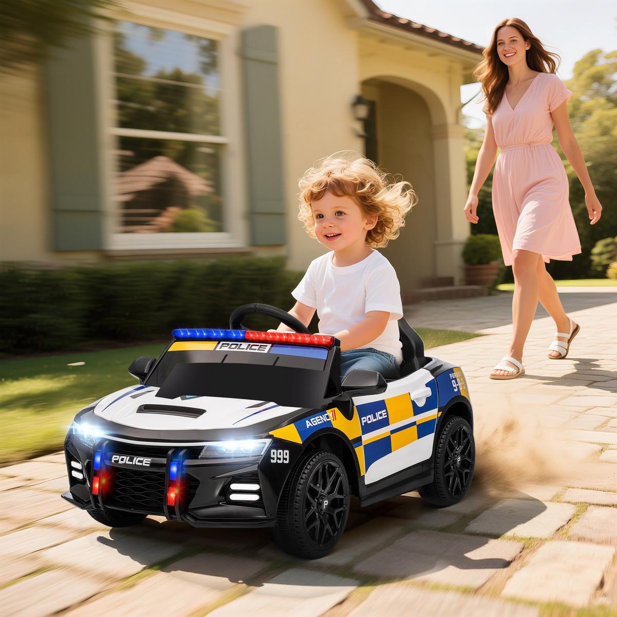 KINDER-POLIZEIAUTO Kunststoff Metall Weiß - Weiß, Kunststoff (96/60/45cm) - AIYAPLAY