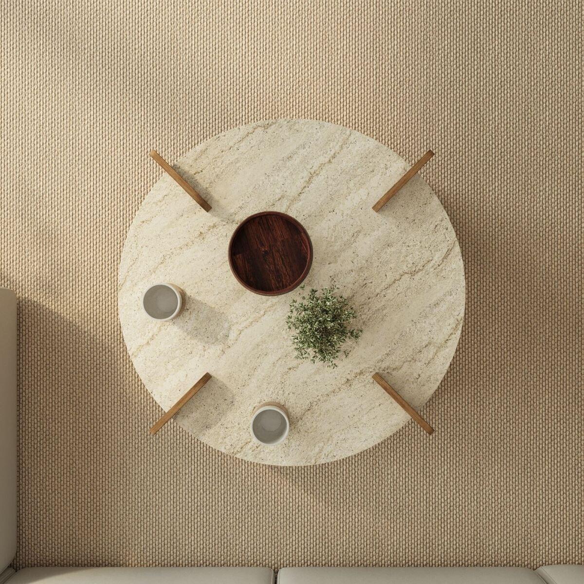 COUCHTISCH mit runder Platte D90 cm 90/35/90 cm - Beige, Holzwerkstoff (8/90/35cm) - Calicosy