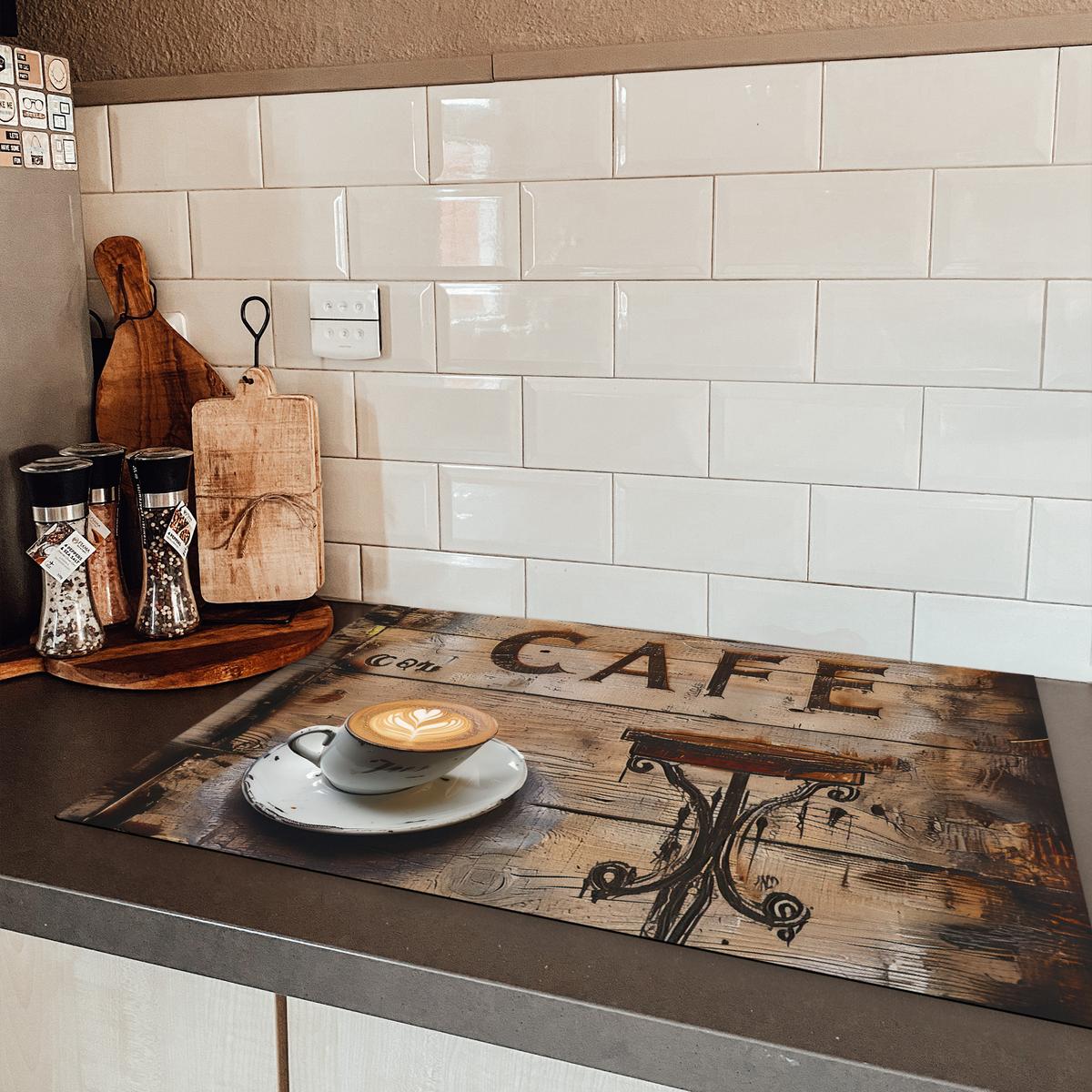 HERDABDECKPLATTE Cafe - Holz - Kaffee - Regale Ceranfeldabdeckung 78x52 cm - Schwarz, Kunststoff (78/52/0.2cm) - MuchoWow