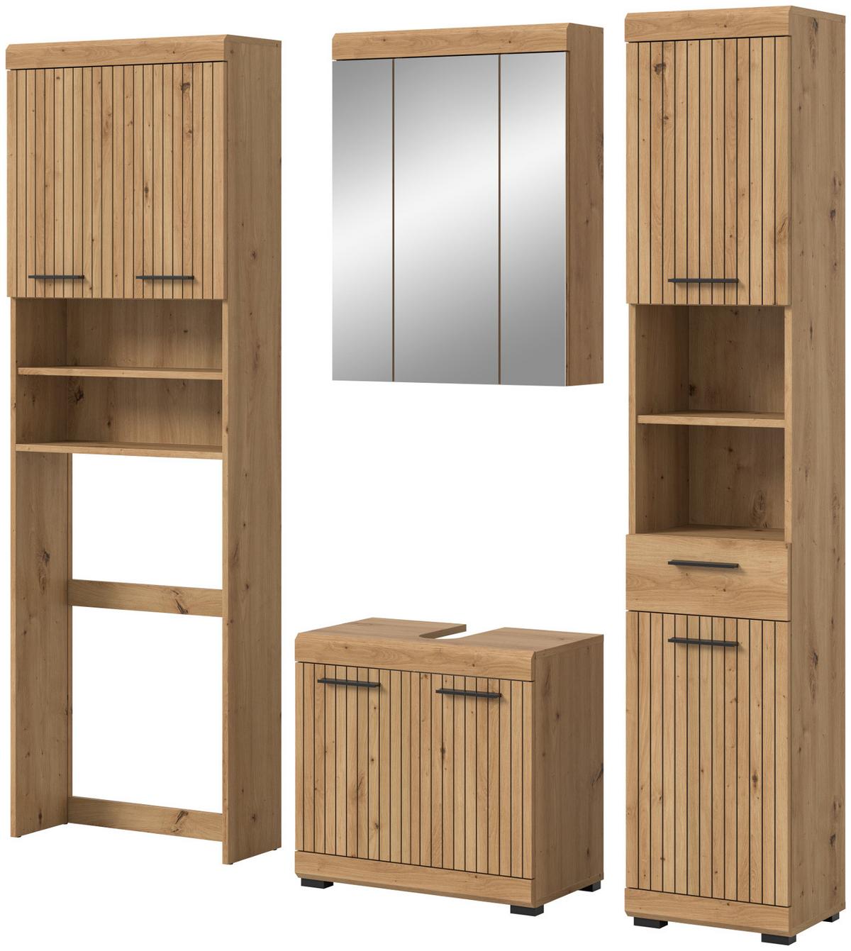 BADMÖBEL-SET 4-teilig Eiche Artisan 190 x 191 cm, Komplettset mit viel Stauraum - Schwarz/Eiche Artisan, Glas/Holzwerkstoff (190/191/34cm) - Inn.Furn
