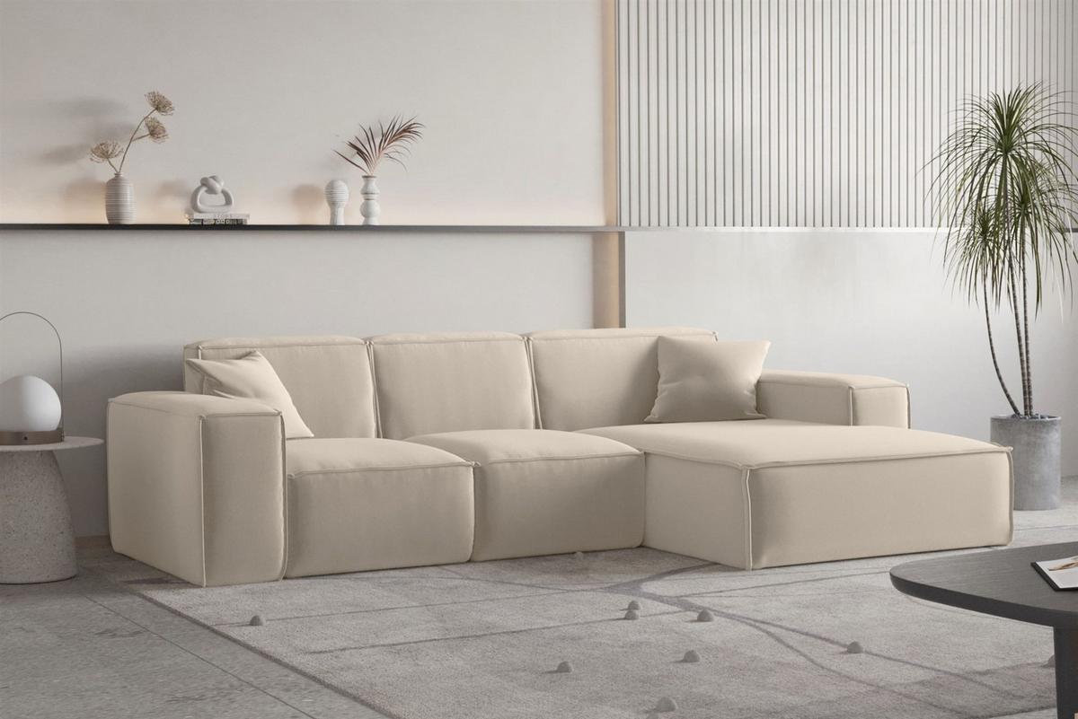 ECKSOFA Ottom Celes Premium Opera Velvet - Beige, Holzwerkstoff/Textil (266/165cm) - Fun Möbel