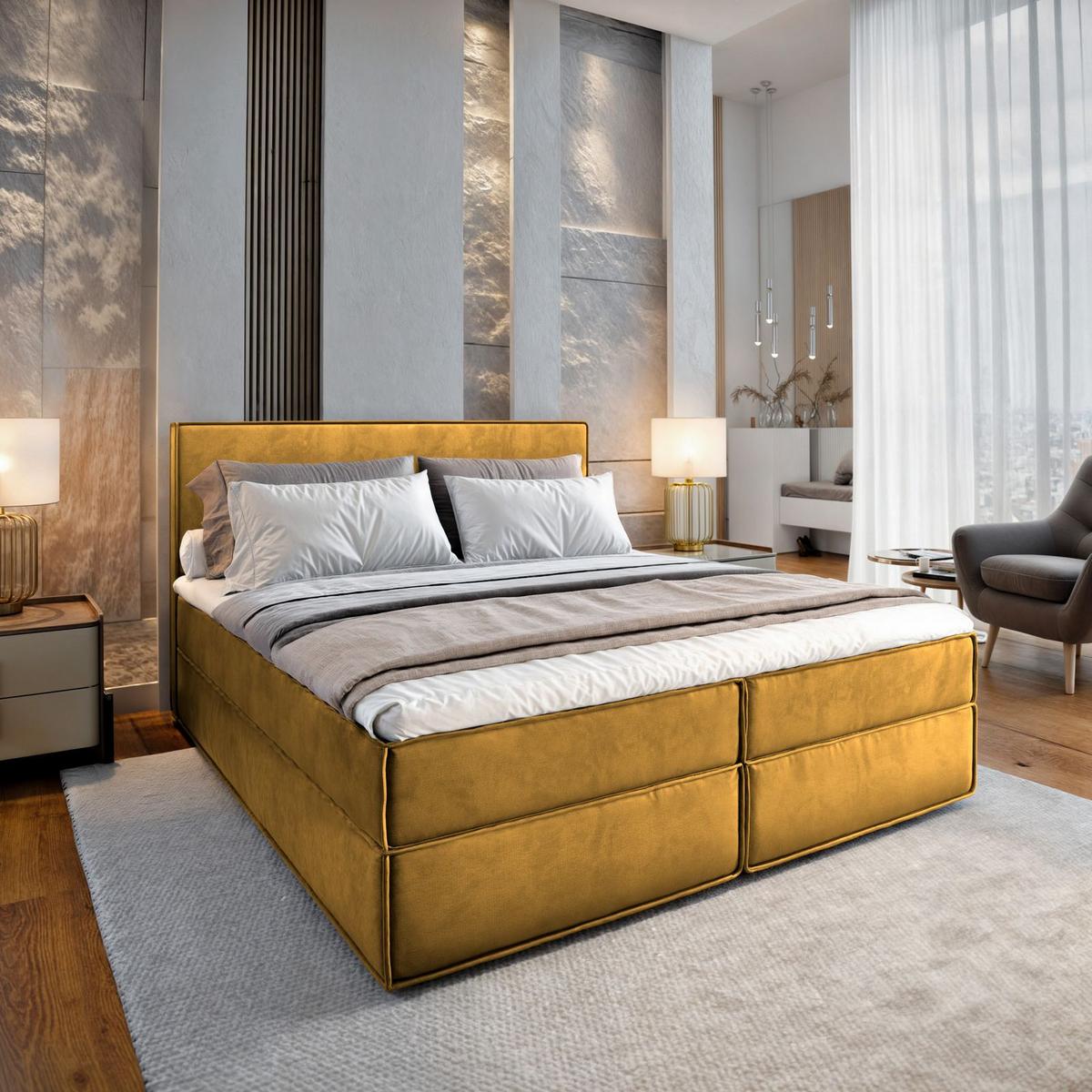 BOXBETT PELLIO 140x200 cm mit Matratze und Topper - Gelb - Gelb, Holz (140/200cm) - MASSENO
