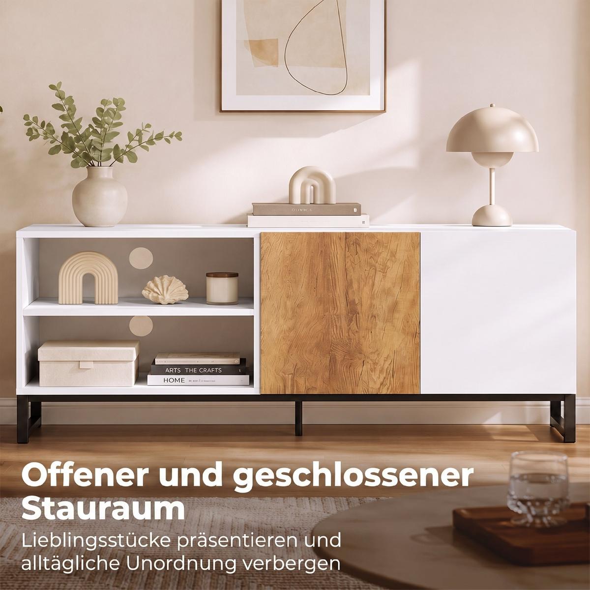 TV-SCHRANK Spanplatte Stahl Weiß - Eichefarben/Weiß, Holzwerkstoff/Metall (140/50/36.5cm) - HOMCOM