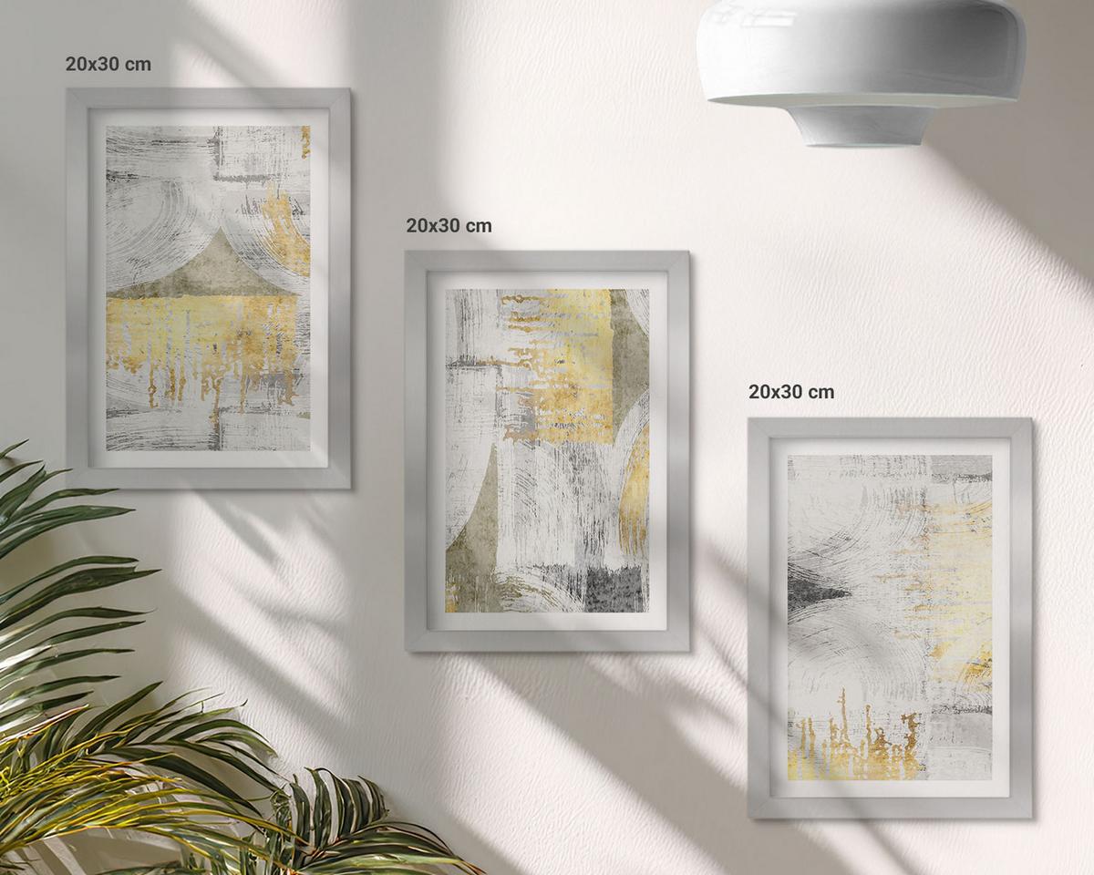 BILDER SET 3er Set - 20x30 cm Silberner Rahmen - Abstrakte modische Malereimuster - Silberfarben, Kunststoff (20/30cm) - TULUP