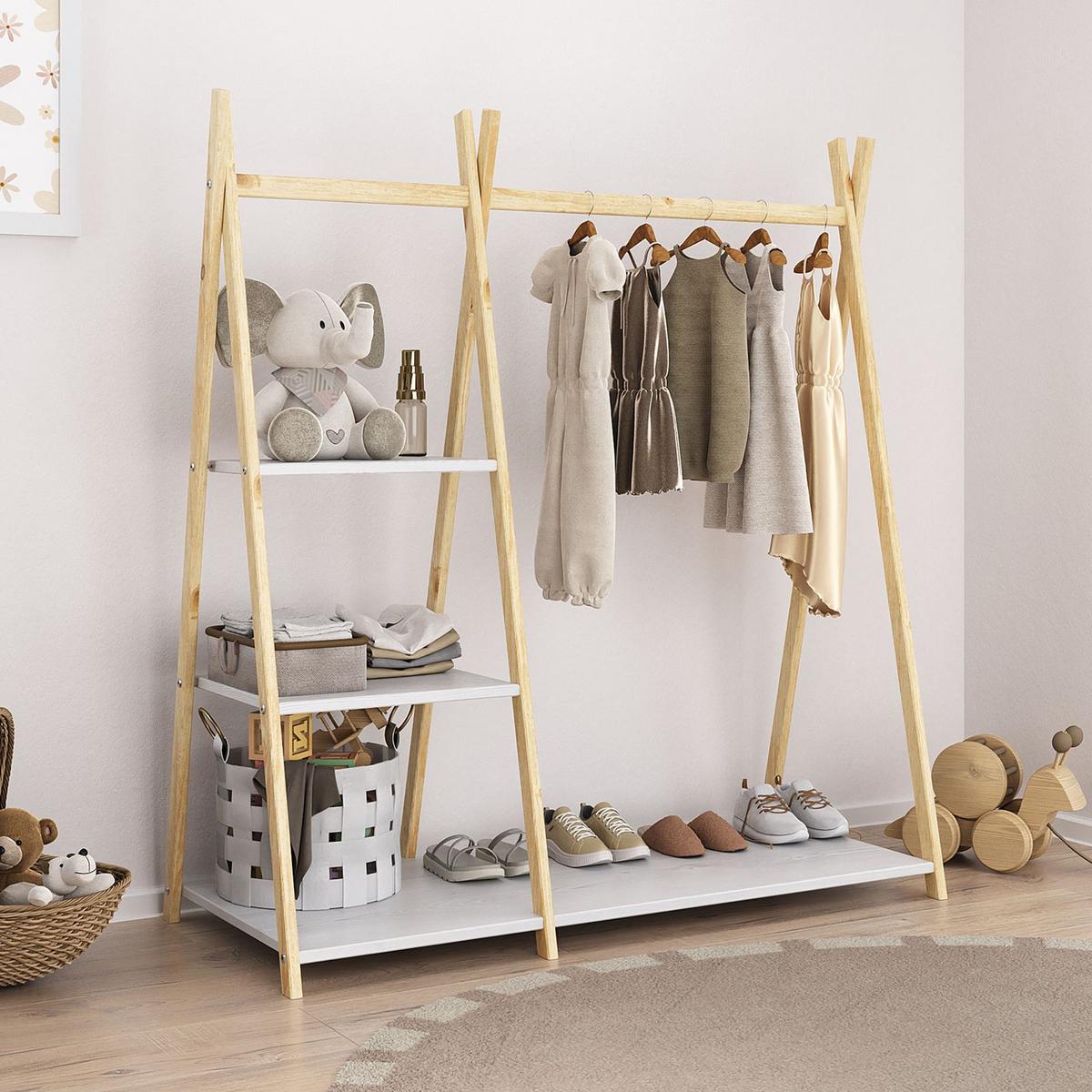 KINDERGARDEROBE LOTTE - Naturfarben/Weiß, Holz (108/115/47cm) - IDIMEX