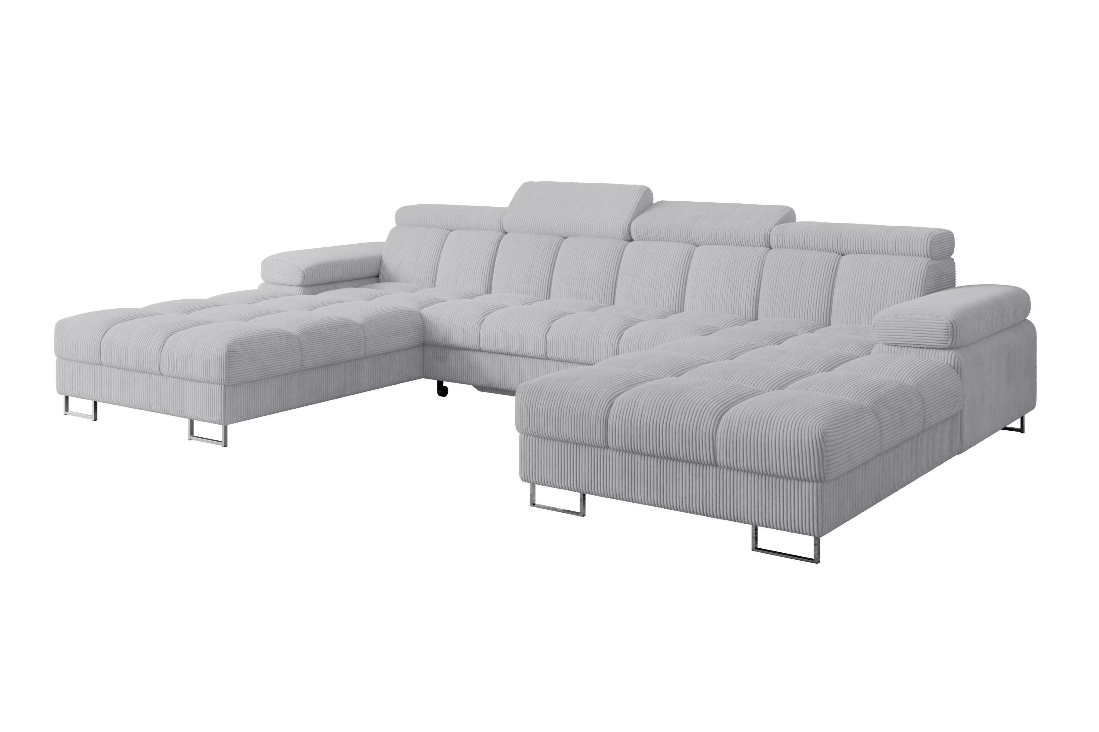 WOHNLANDSCHAFT mit Schlaffunktion und Bettkasten COMA U2 345x203x79 Grau Cord - Anthrazit, Holzwerkstoff/Textil (345/79/203cm) - ALTDECOR