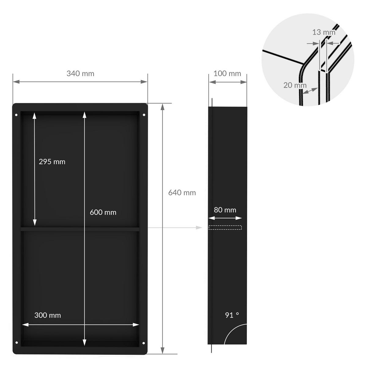 DUSCHNISCHE Doppel Schwarz 30/60 cm randlos - Schwarz, Metall (30/60/10cm) - LuxeBath