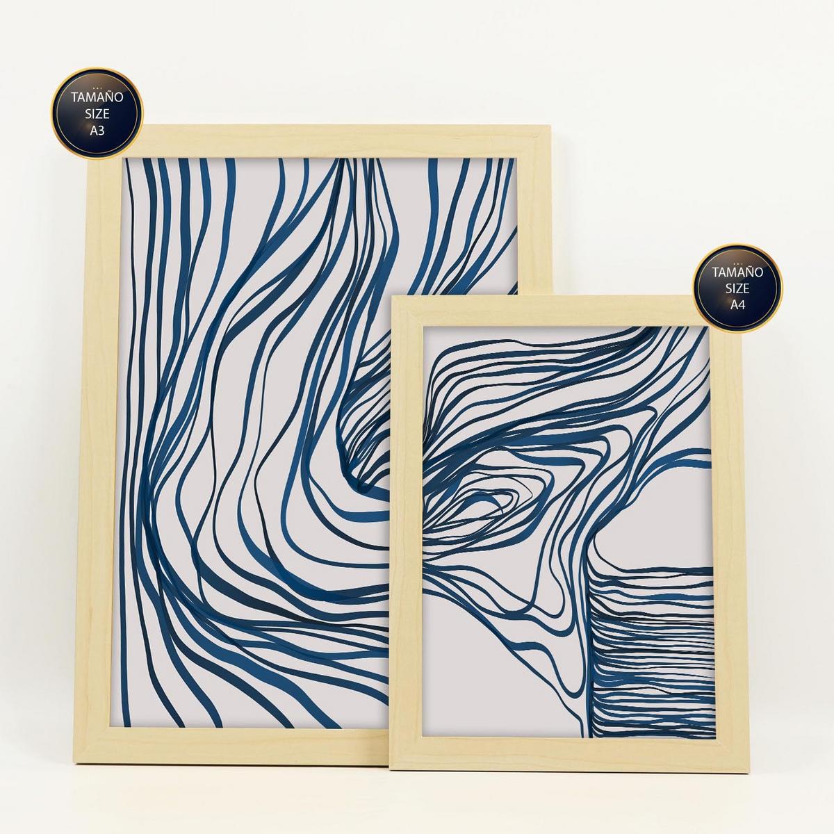 POSTER Set Mit 6 Bezaubernde Schnur In Form Abstracts Ästhetische Dekorative Gemälde Für Ihr Wohnzimmer Zuhause A3 & A4 Rahmen Aus Hellem Holz - Beige, Papier (29/3cm) - Nacnic