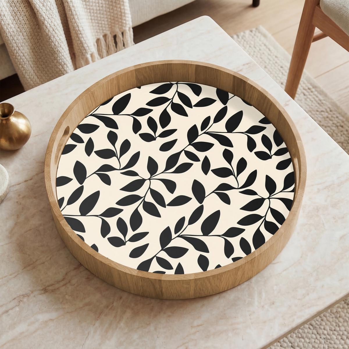 TABLETT Elegant - Gemustert - Schwarz - Beige 40x40 cm - Schwarz, Holz (40/5/5cm) - OnlyWow