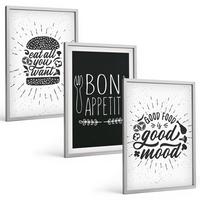 BILDER SET 3er Set - 40x60 cm Silberner Rahmen - Grafiken, Lebensmittel, kulinarische Slogans - Silberfarben, Kunststoff (40/60cm) - TULUP