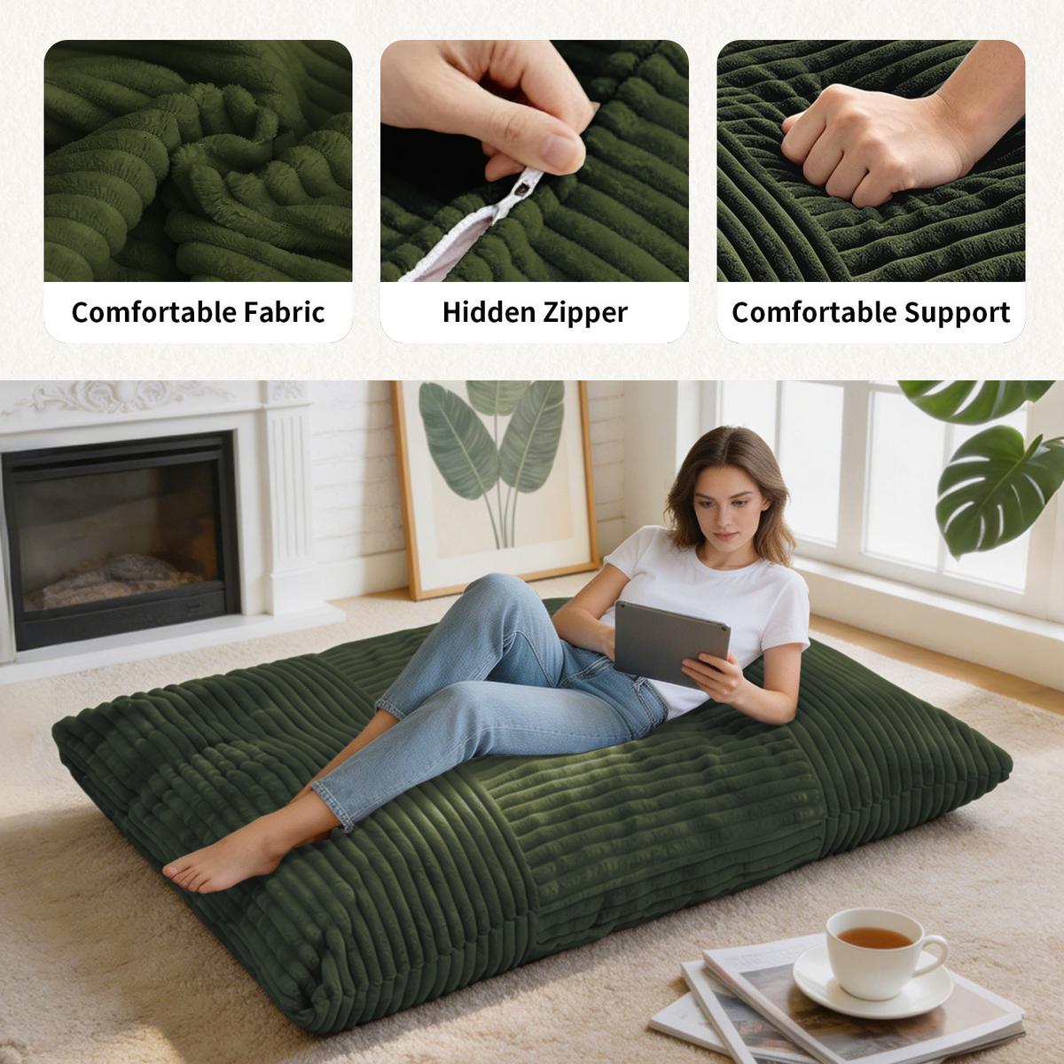 SITZSACK XXL 3-IN-1 aus Kordsamt als Sessel, Sofa und Bett - Grün, Textil (180/25/125cm) - Urban Meuble