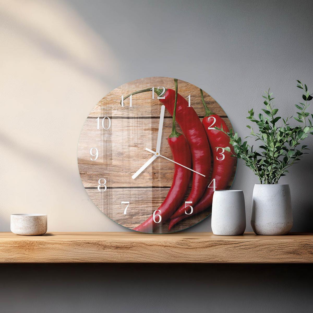 WANDUHR aus Glas Ø30 cm - Chilischoten - Rot, Glas (30/30/0.4cm) - TULUP