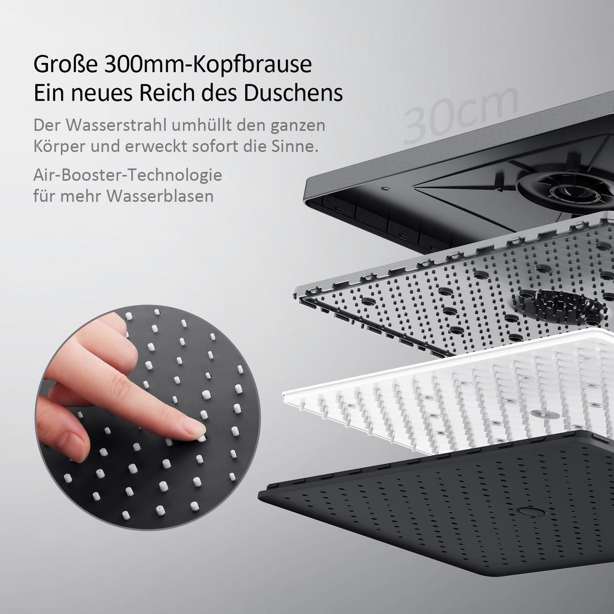 ÜBERKOPFBRAUSESET mit Armatur Thermostat Ablage Anthrazit 114,2/30,3/46 cm - Anthrazit, Metall (36/106.6/48.7cm) - EMKE