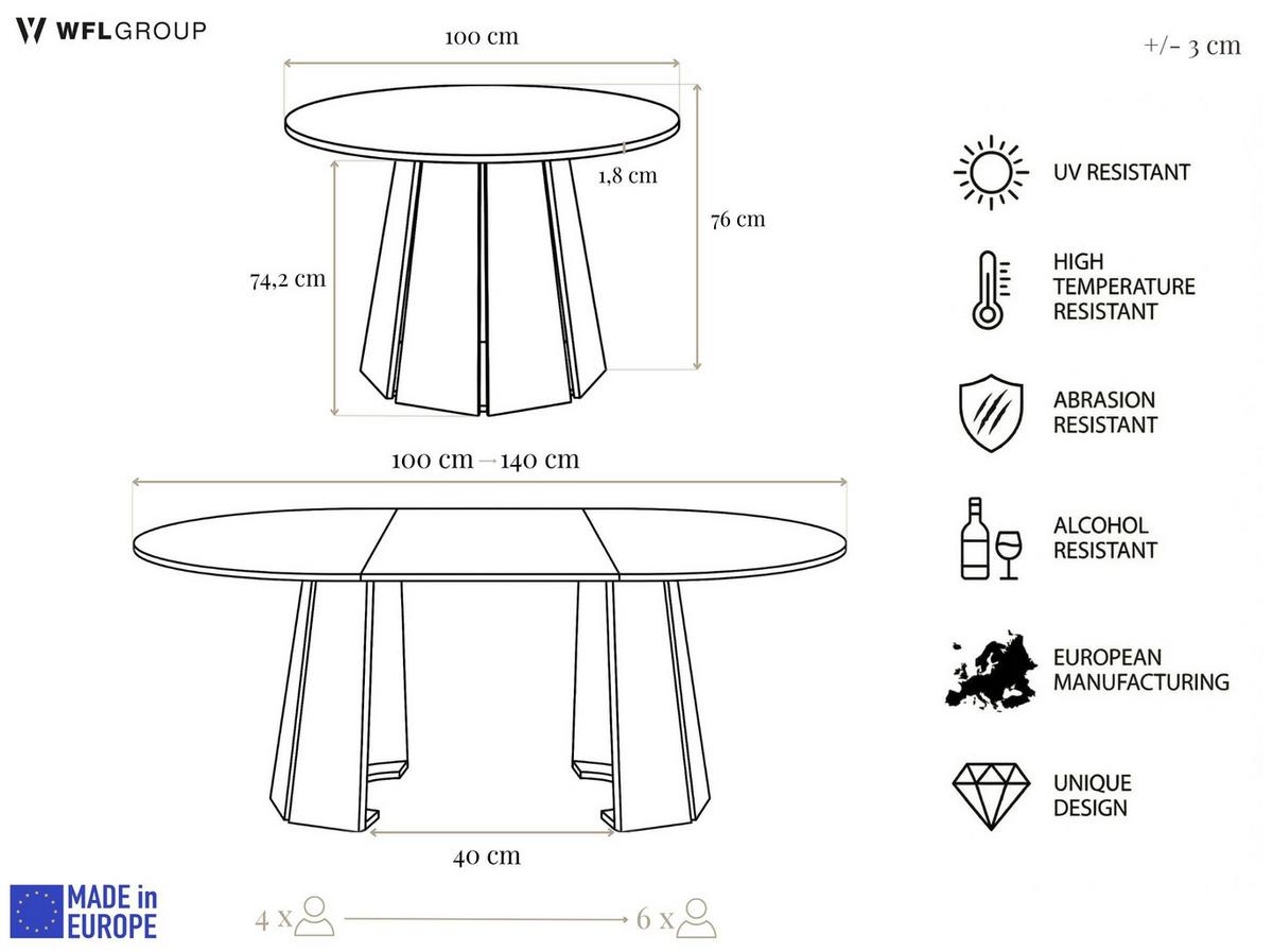 ESSTISCH Lunda rund ausziehbar verlängerbar, Kaschmir Grau-Beige 100-140/100/76 cm - Kaschmir/Beige, Holzwerkstoff (100/140/76cm) - WFL GROUP