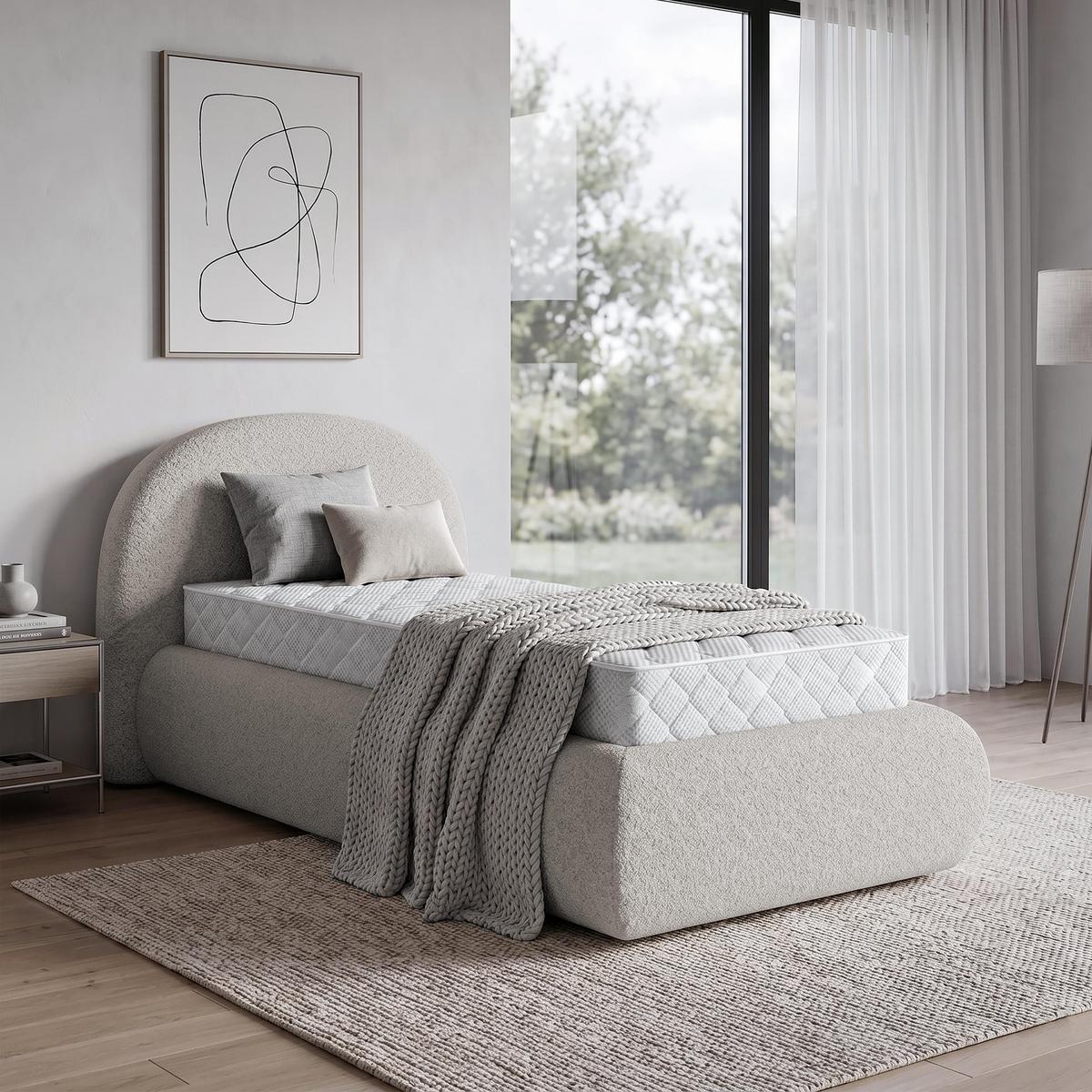 POLSTERBETT Motti 90x200, Einzelbett mit Bettkasten und Taschenfedernmatratze 20 cm, Beige - Beige, Holzwerkstoff (90/200cm) - Beautysofa