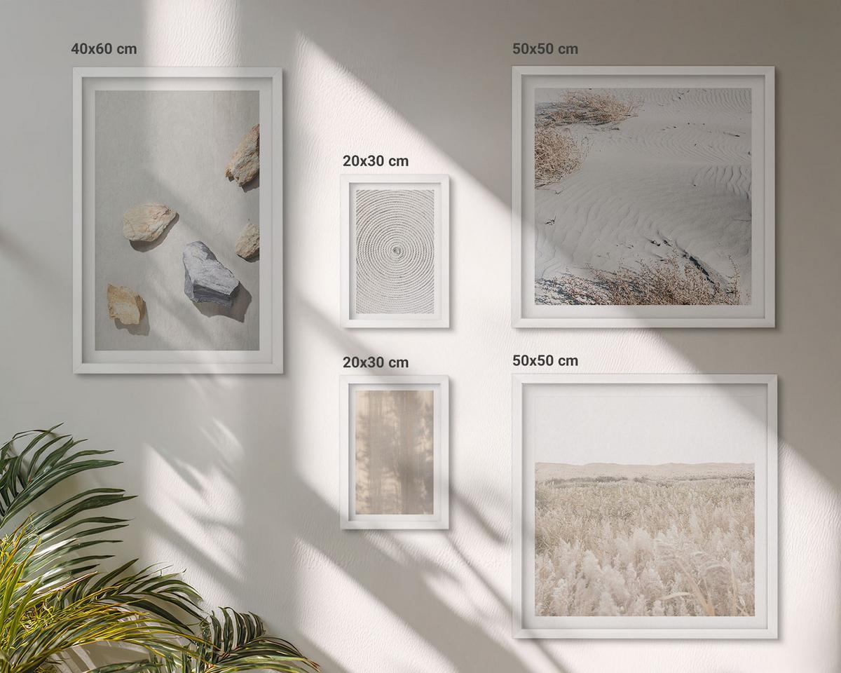 BILDER SET 5er Set - 50x50 cm & 20x30 cm & 40x60 cm Weißer Rahmen - Boho-Naturtexturen - Weiß, Kunststoff (40/60cm) - TULUP