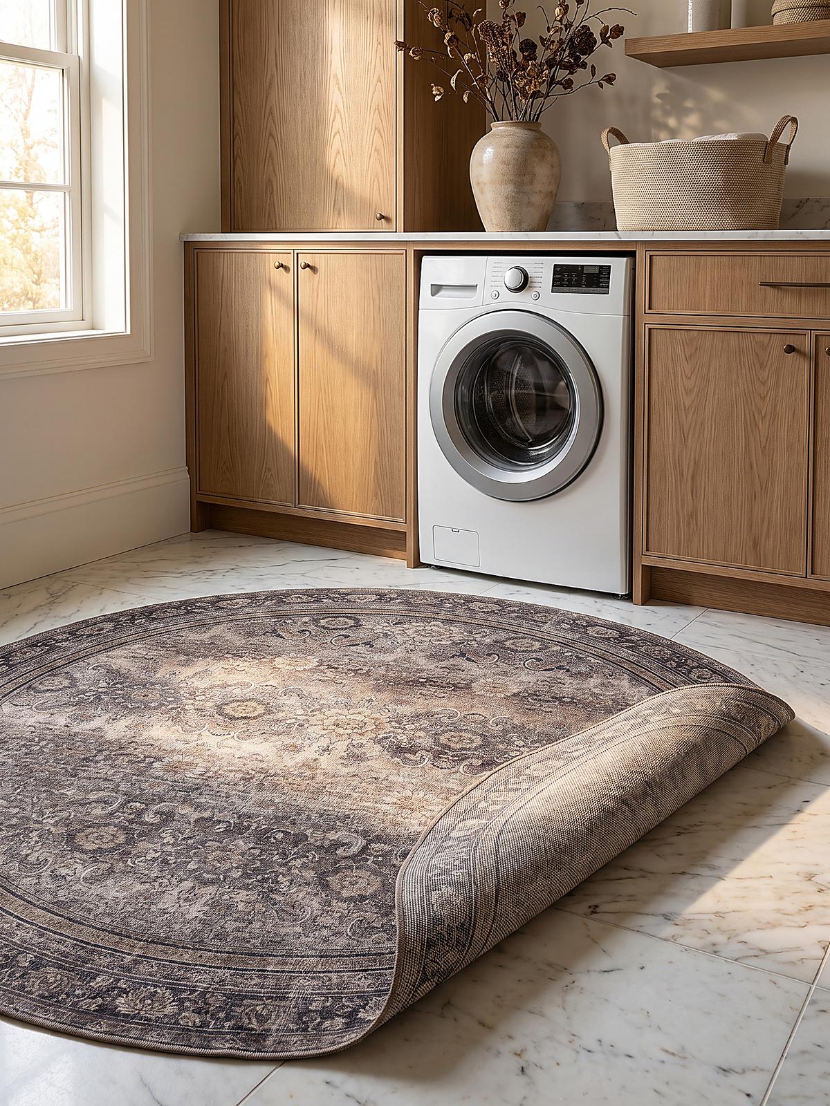 TEPPICH Kurzflor, waschbar, mit floralen Ornamenten, VERNANTE in Braun-Grau, Ø 200 cm - Braun, Textil (200/200cm) - KADIMA DESIGN