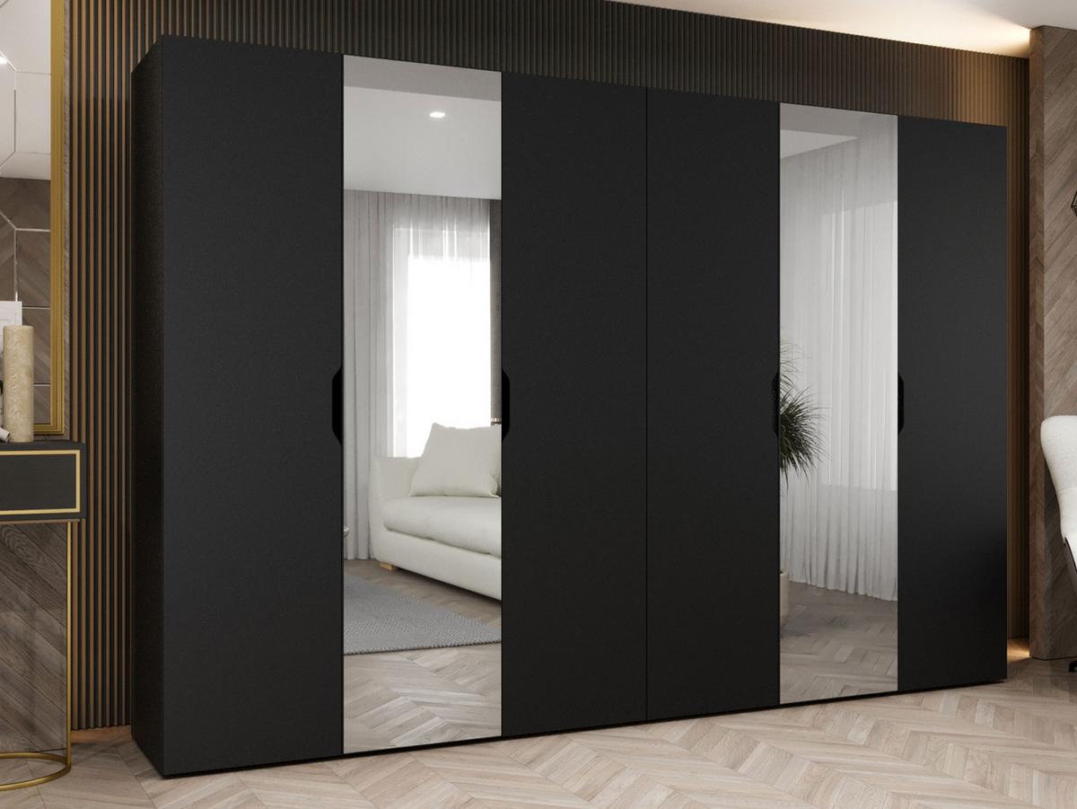 DREHTÜRENSCHRANK Malaga 300 mit Frontspiegel - Schwarz, Holzwerkstoff (300/202/52cm) - MIRJAN24
